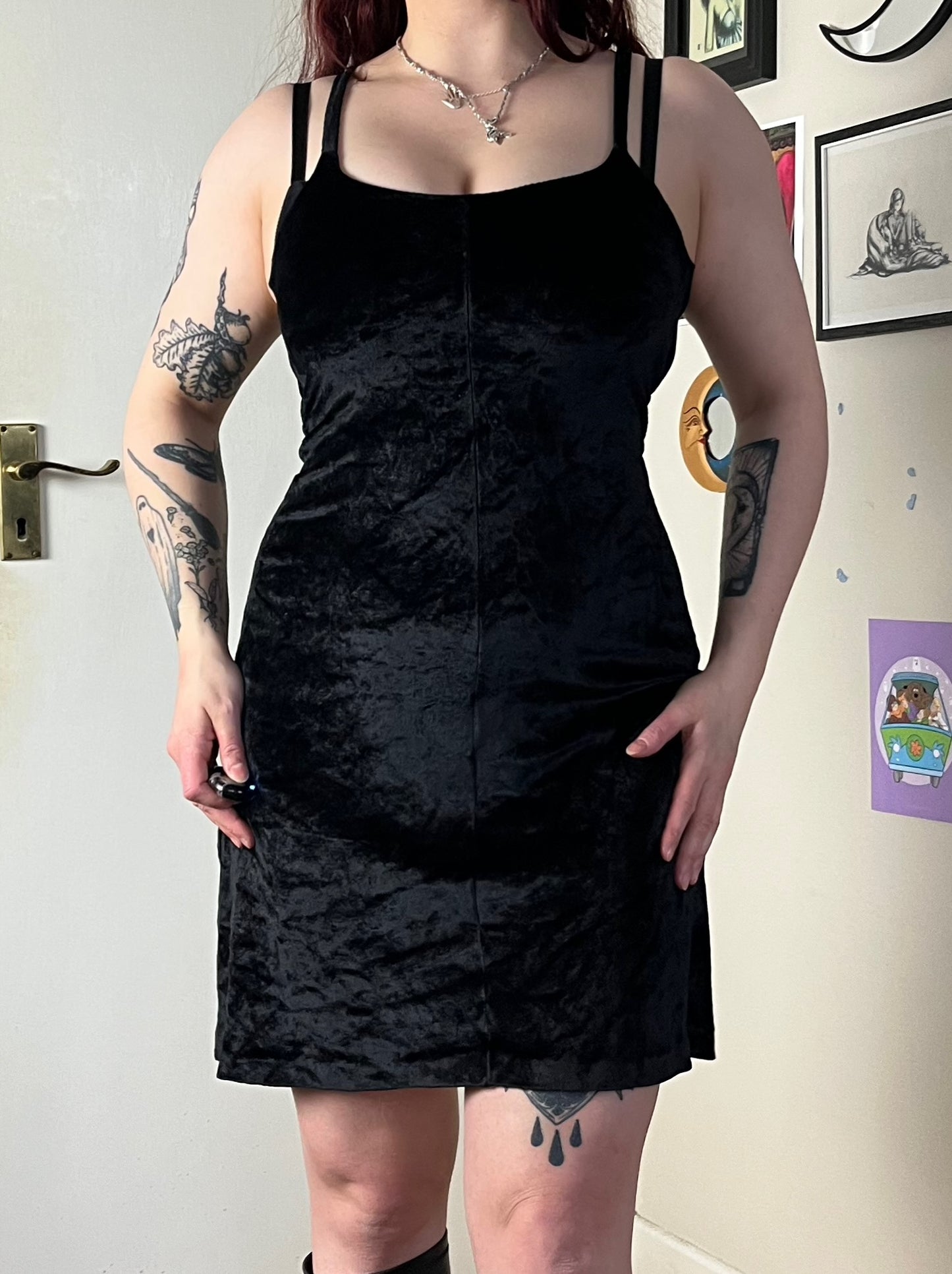 Black Velvet Mini Dress UK 8-10