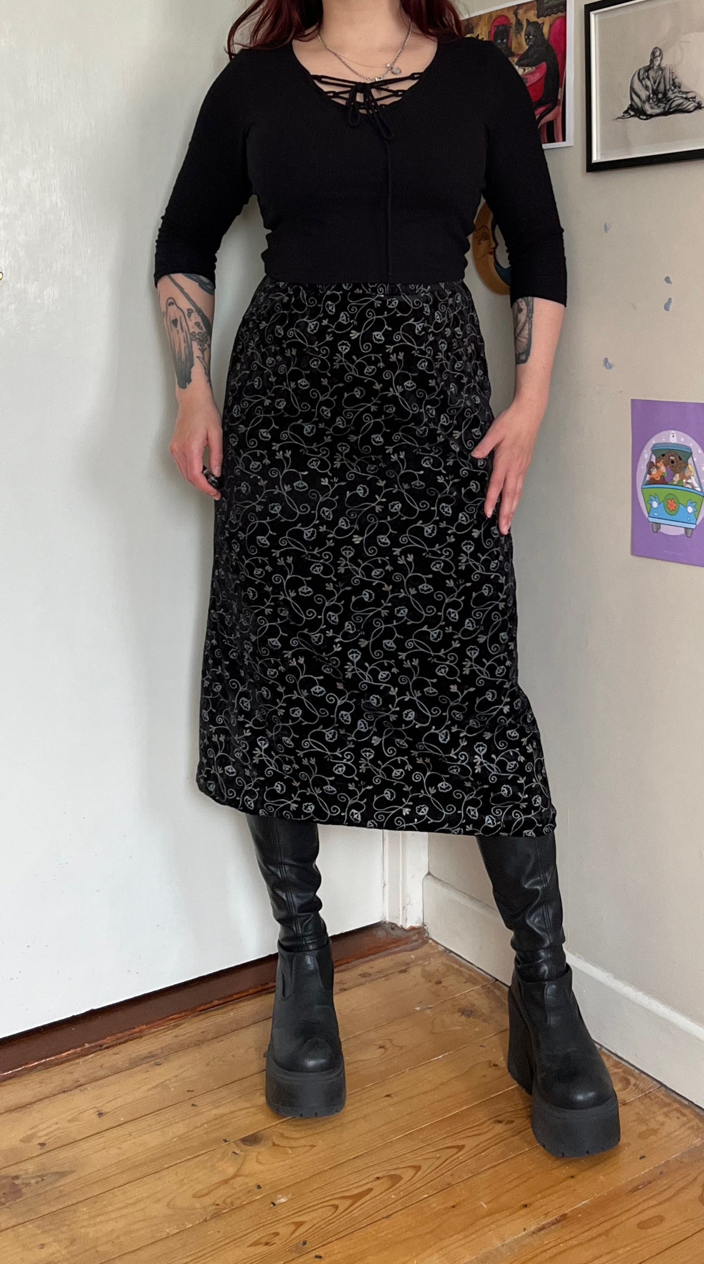 Floral Velvet Skirt UK 10