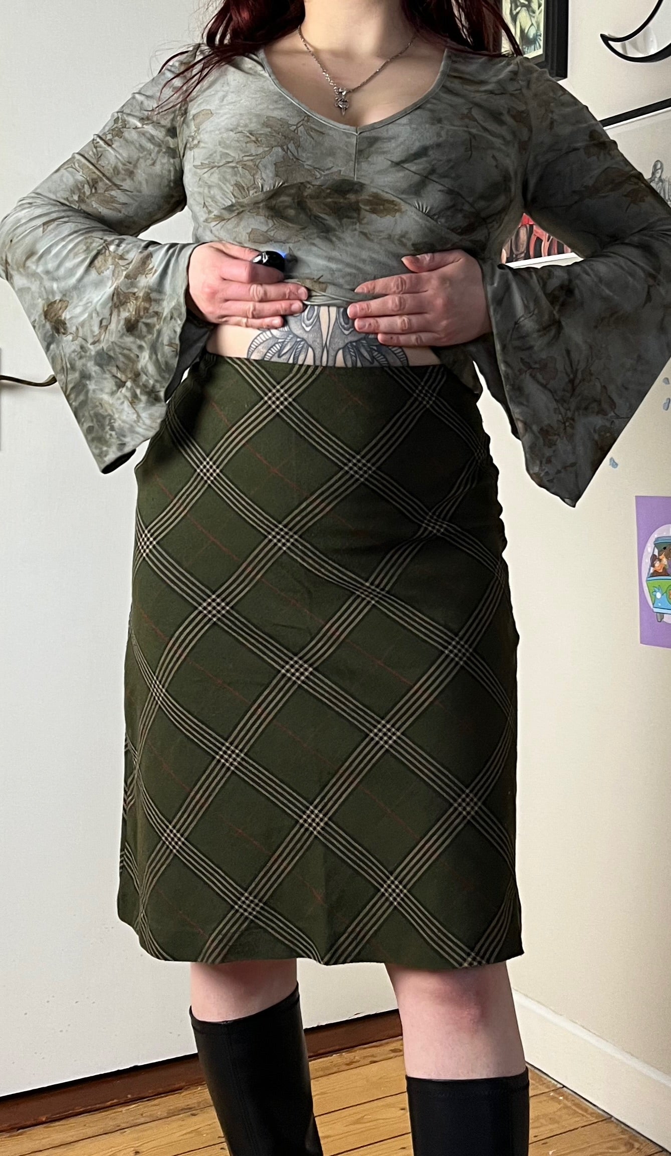 Green Tartan Midi Skirt UK 10