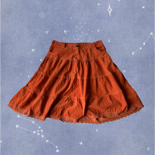 Coral Pink Corduroy Skirt UK 12