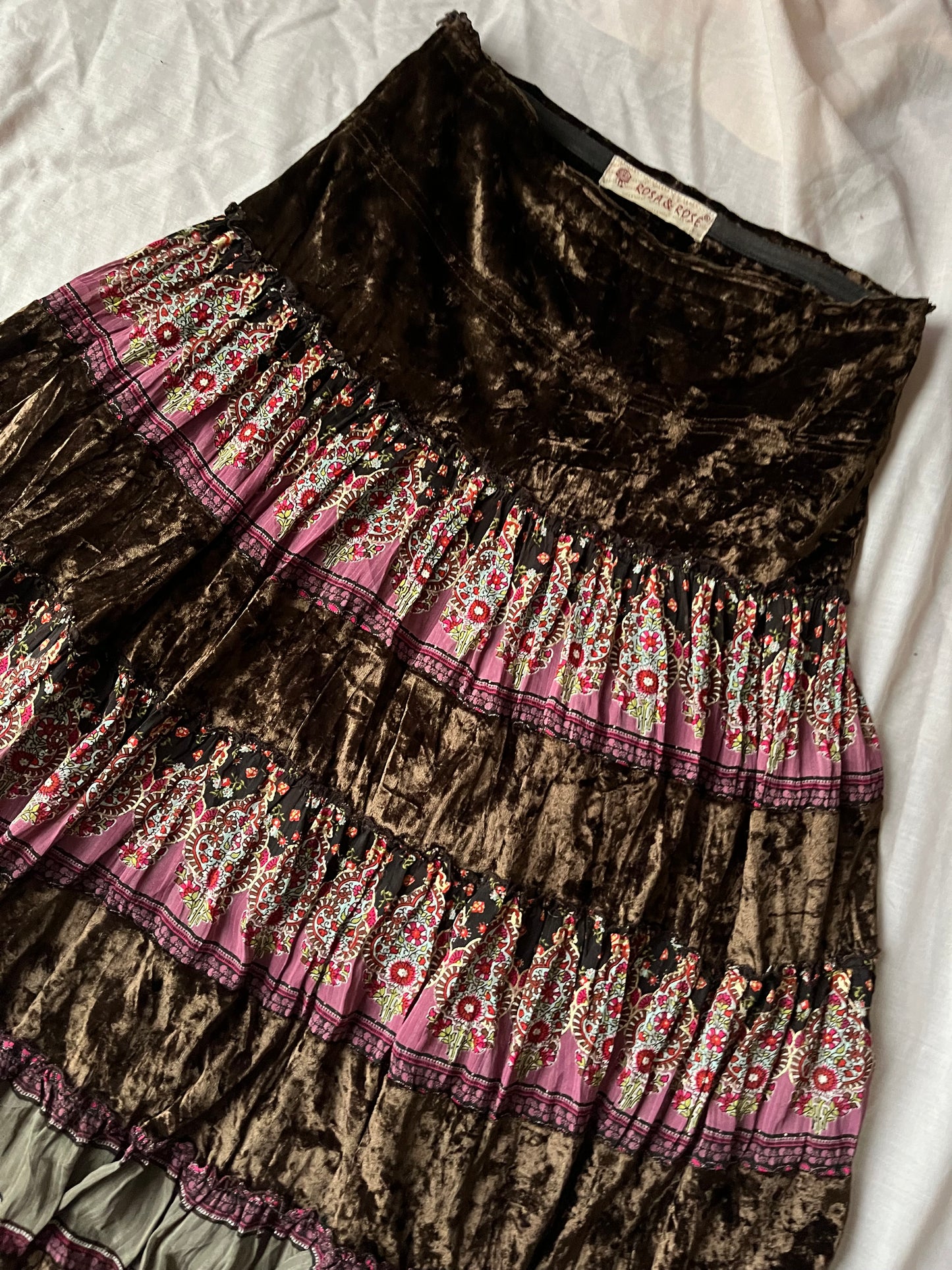 Velvet And Mesh Silk Maxi Skirt  - UK 10