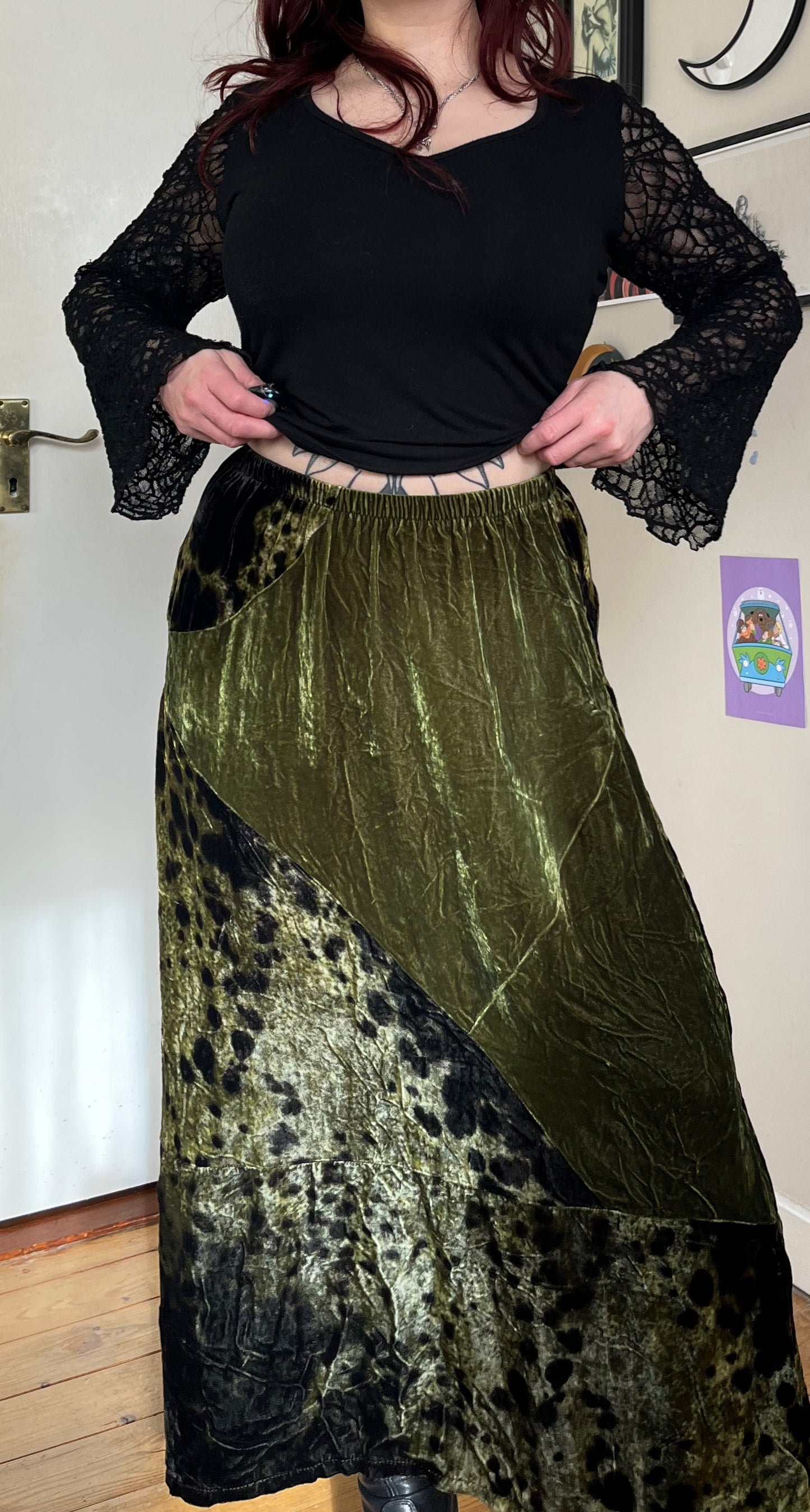 Green Velvet Skirt UK 8-12