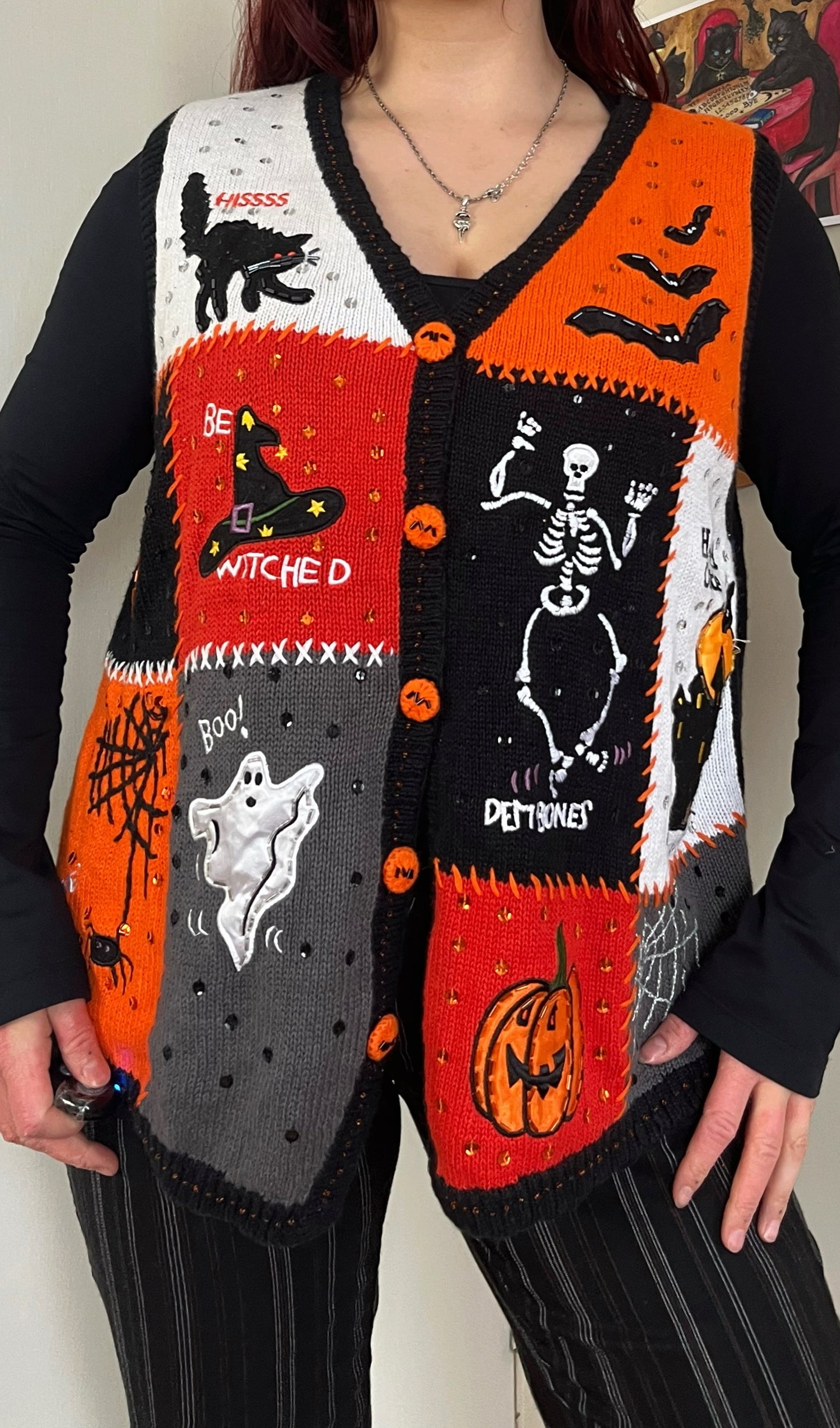 Grimoire 1990s Halloween Sweater Vest XL