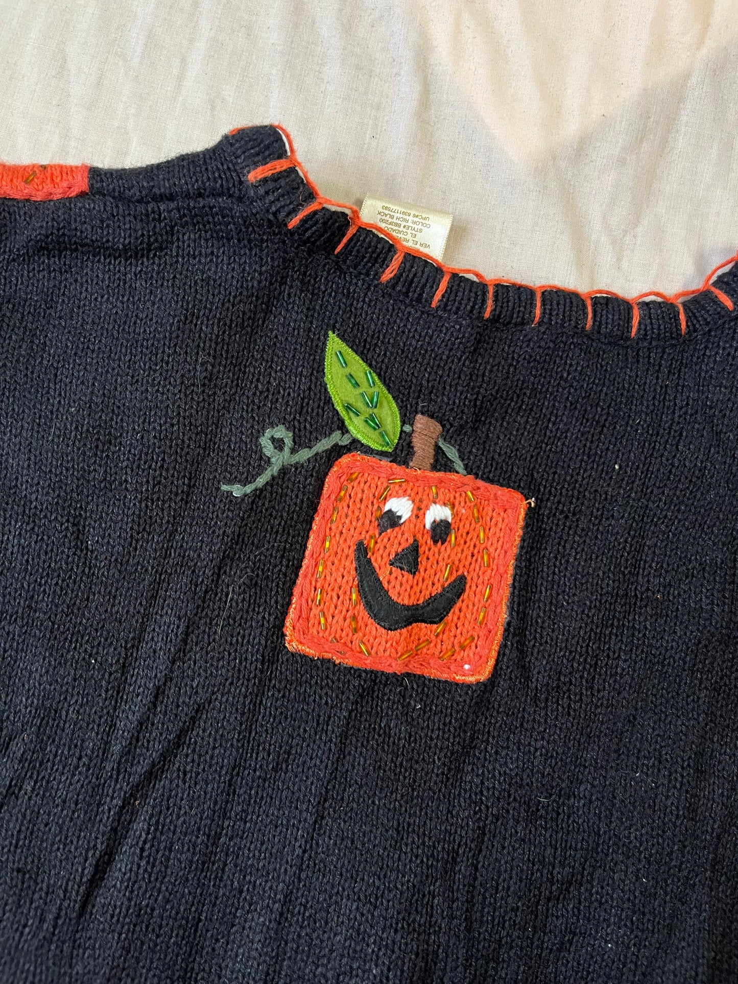Jack O' Lantern 1990s Halloween Sweater Vest XL