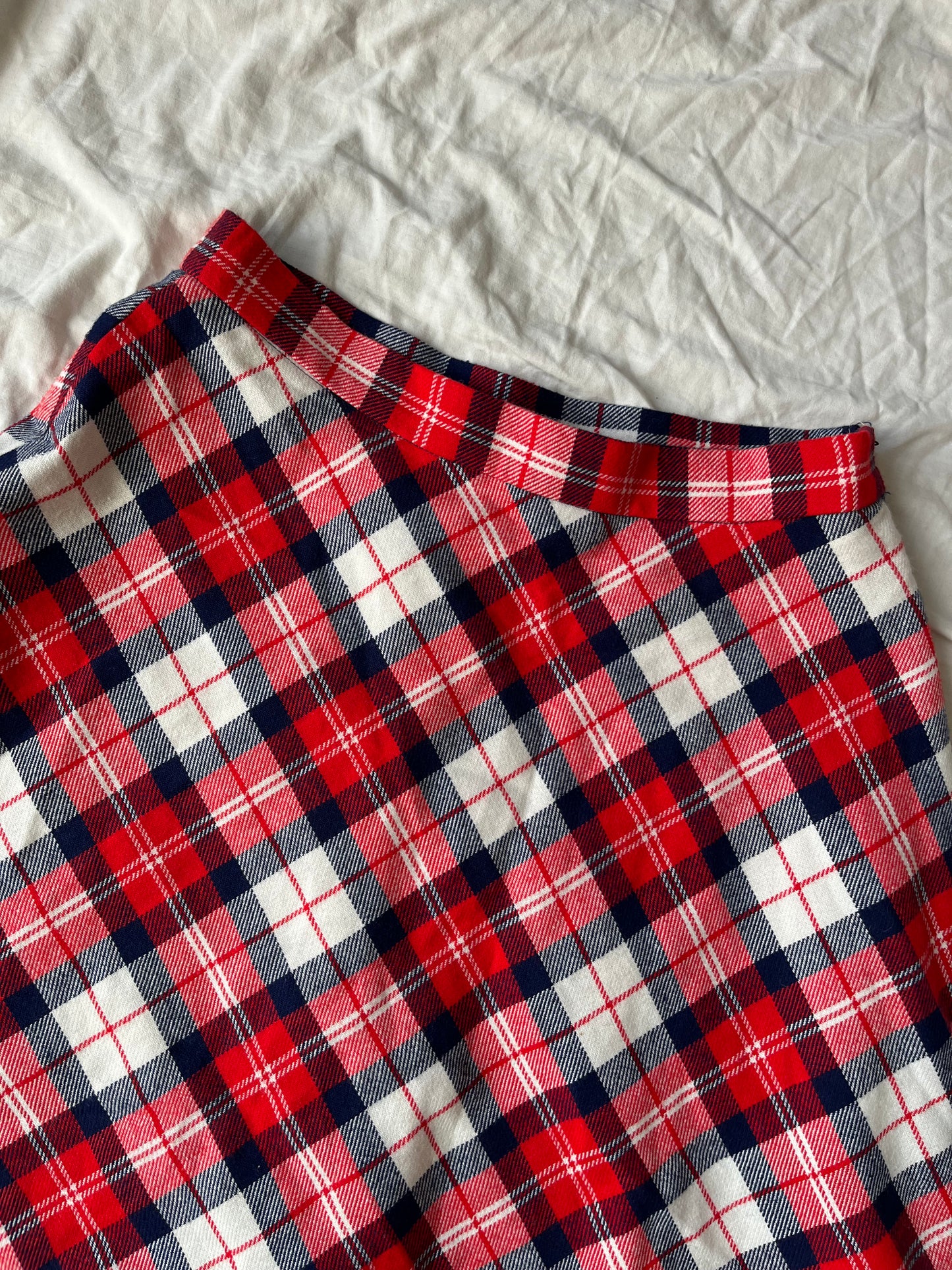 Red Tartan Midi Skirt UK 8