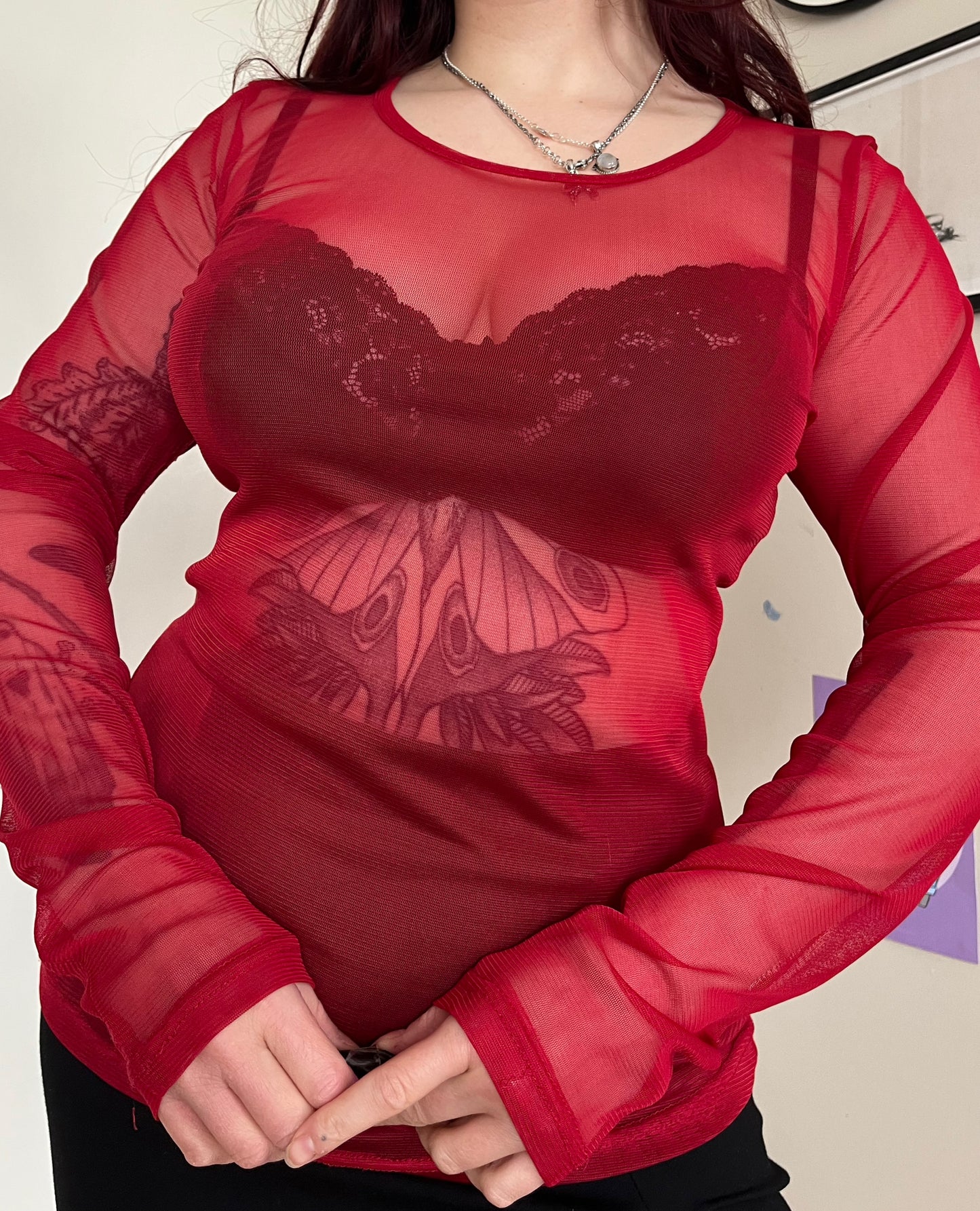 Red Mesh Top UK 12-14