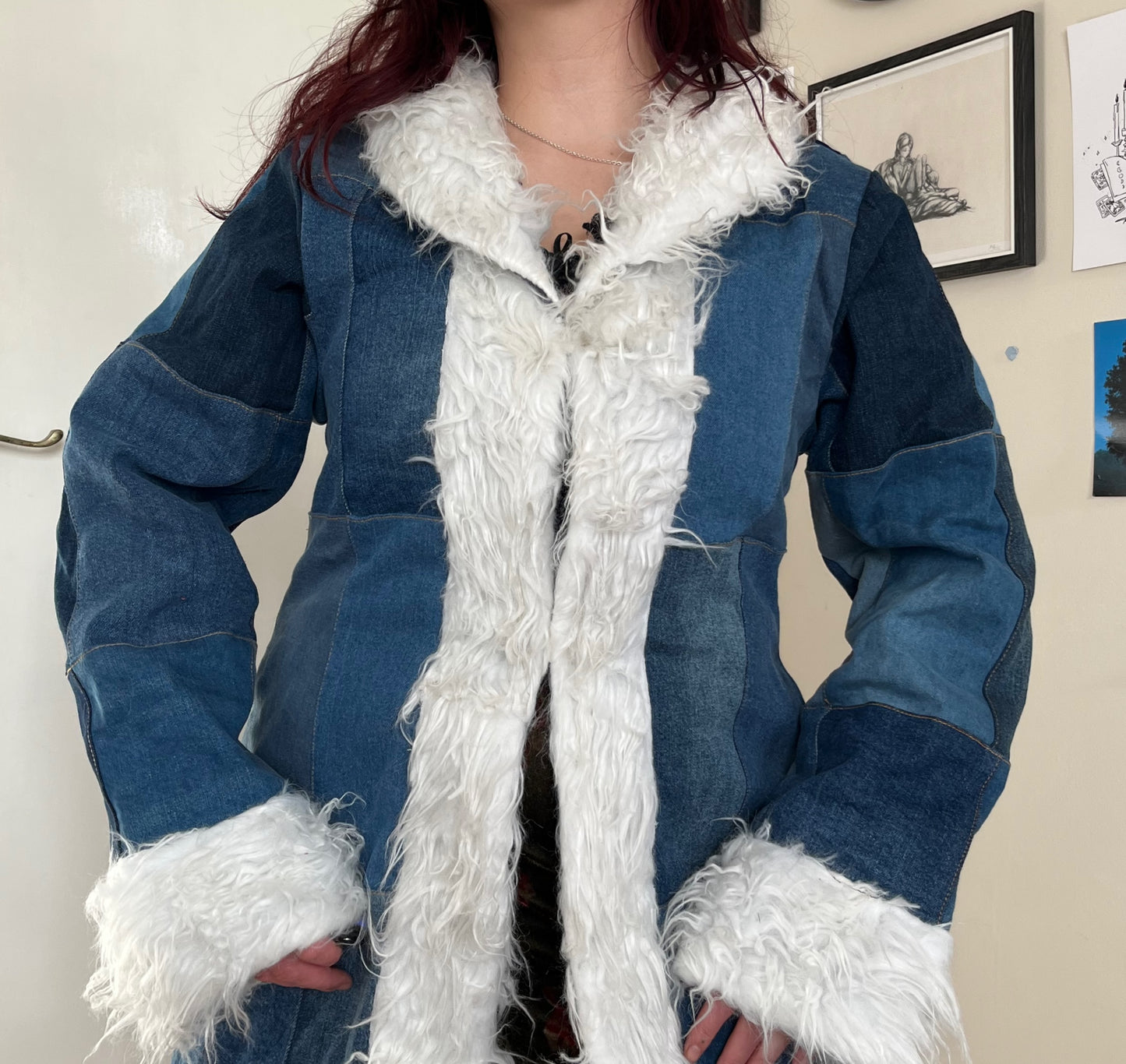 Recycled Denim Afghan Coat - Size M