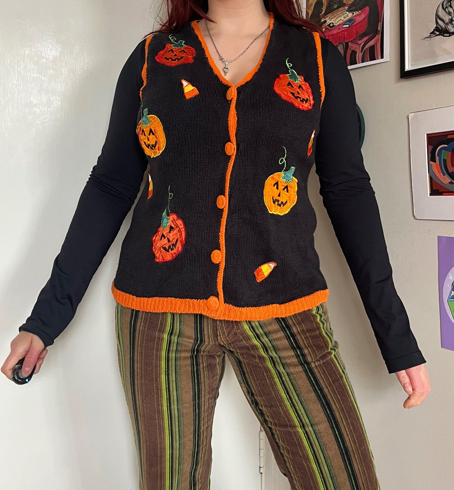Pumpkin Spice 1990s Halloween Sweater Vest S/M