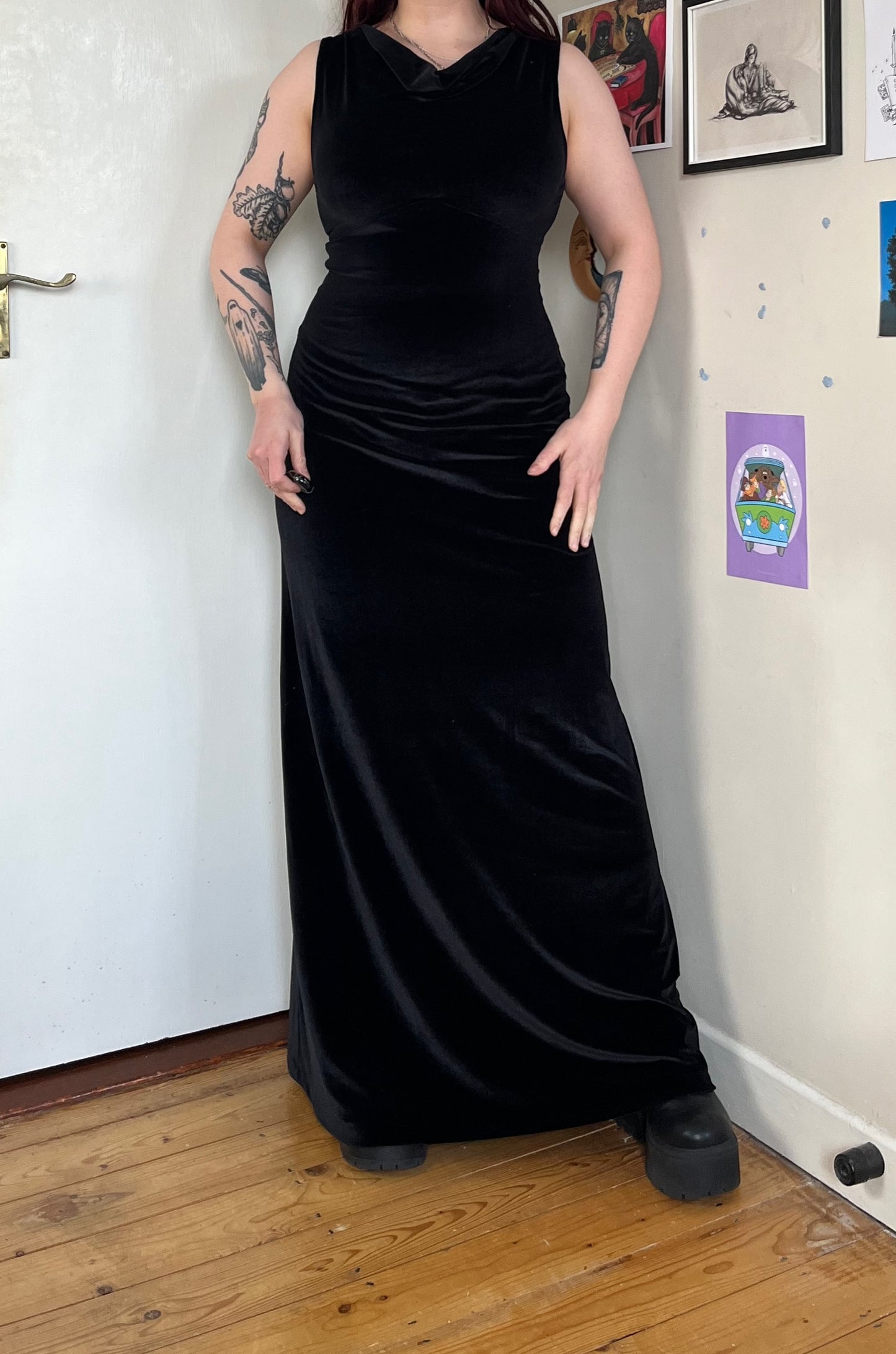 Black Velvet Maxi Dress UK 10-12