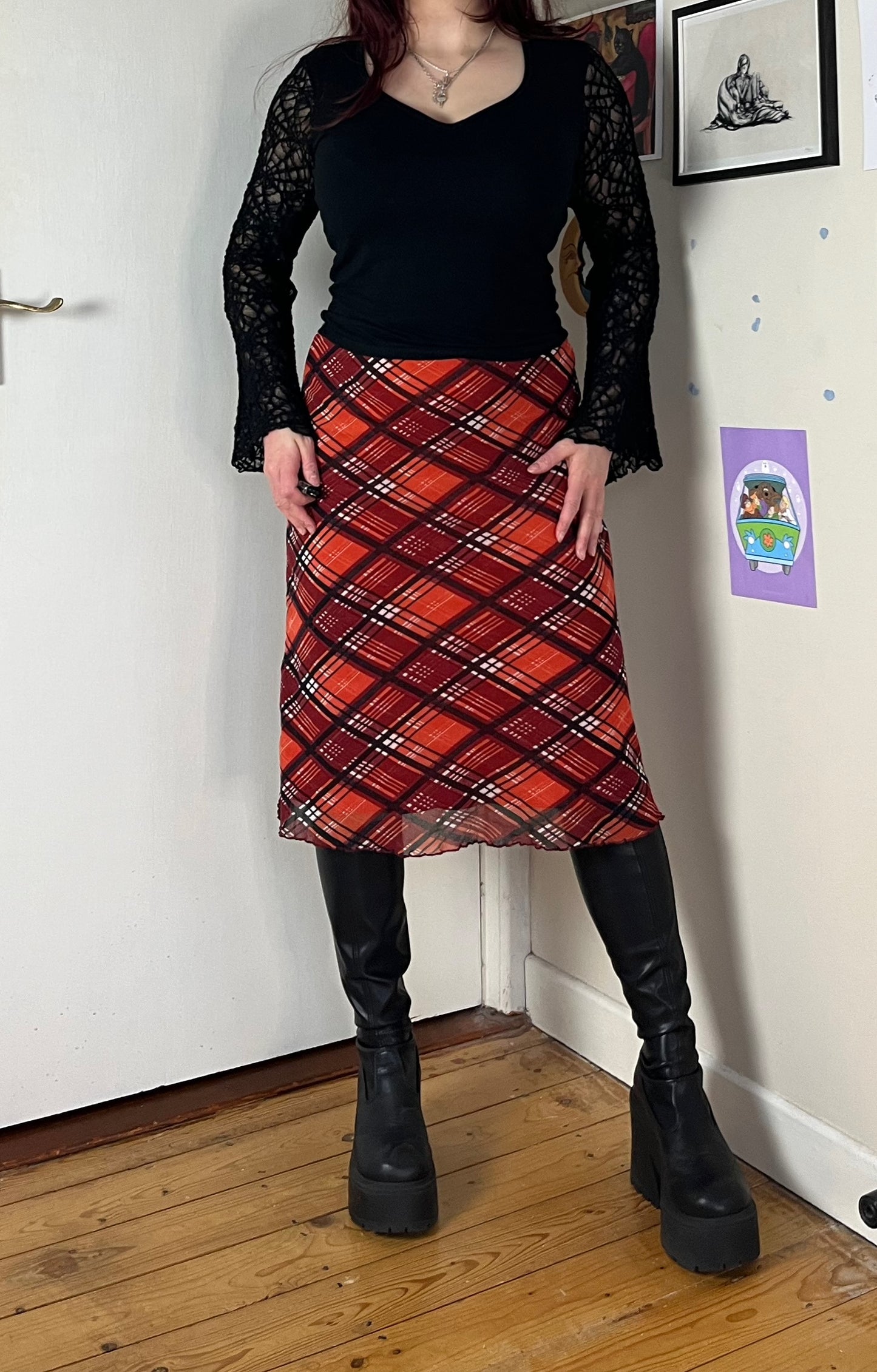 Orange Plaid Midi Skirt UK 10-12