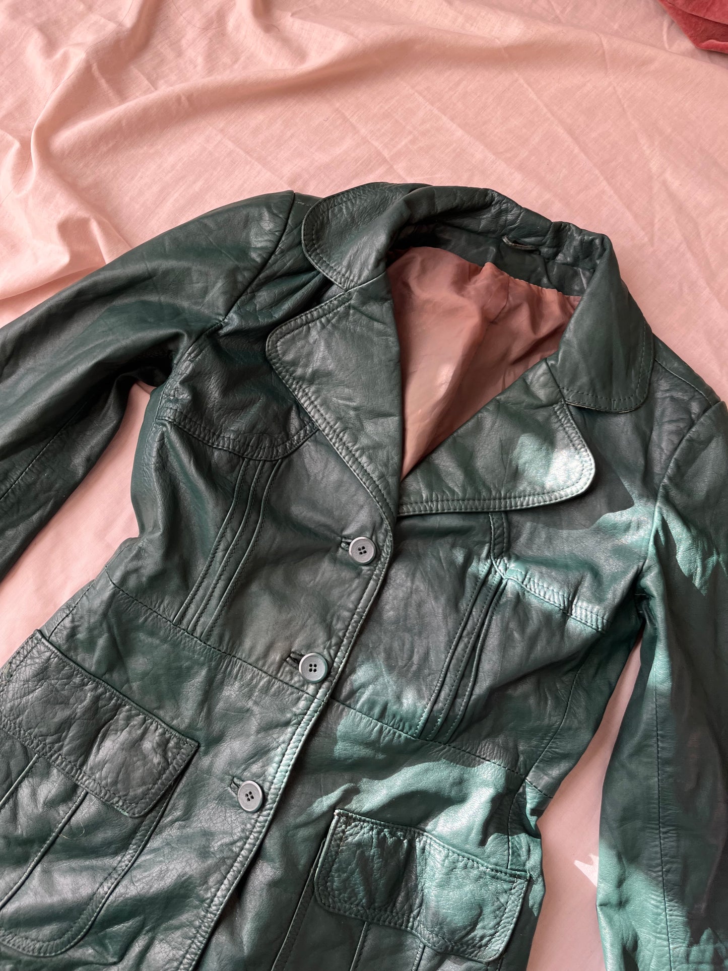 Green Leather Jacket - Size S