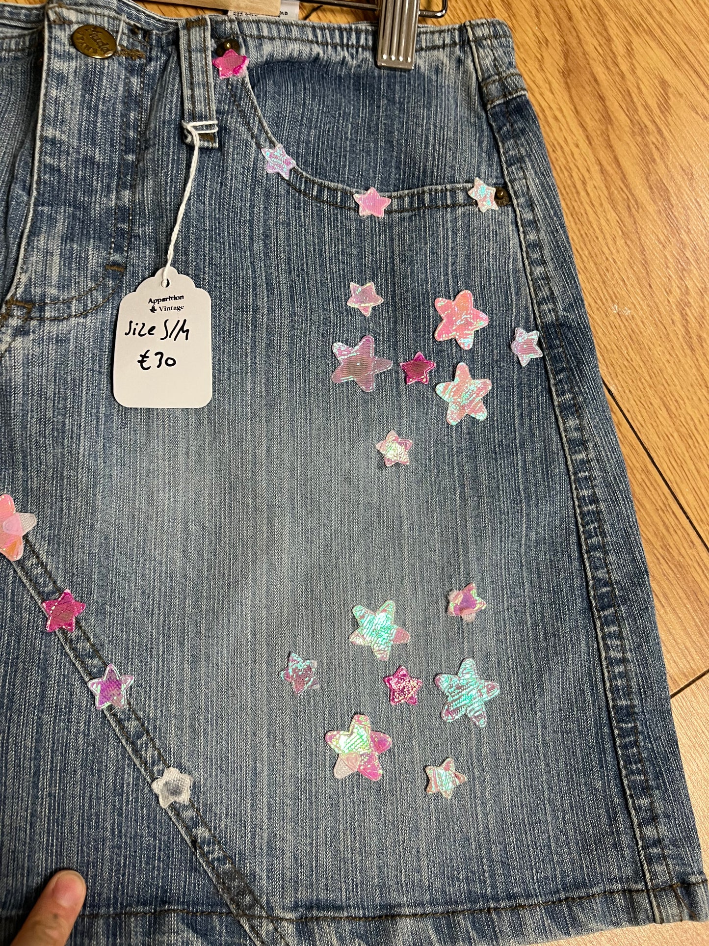 Stars Denim Mini Skirt UK 10-12