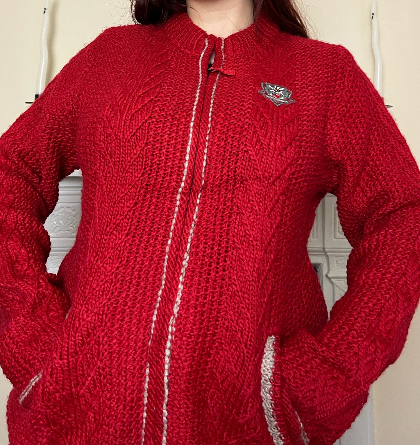 Red Zip Up Cardigan L