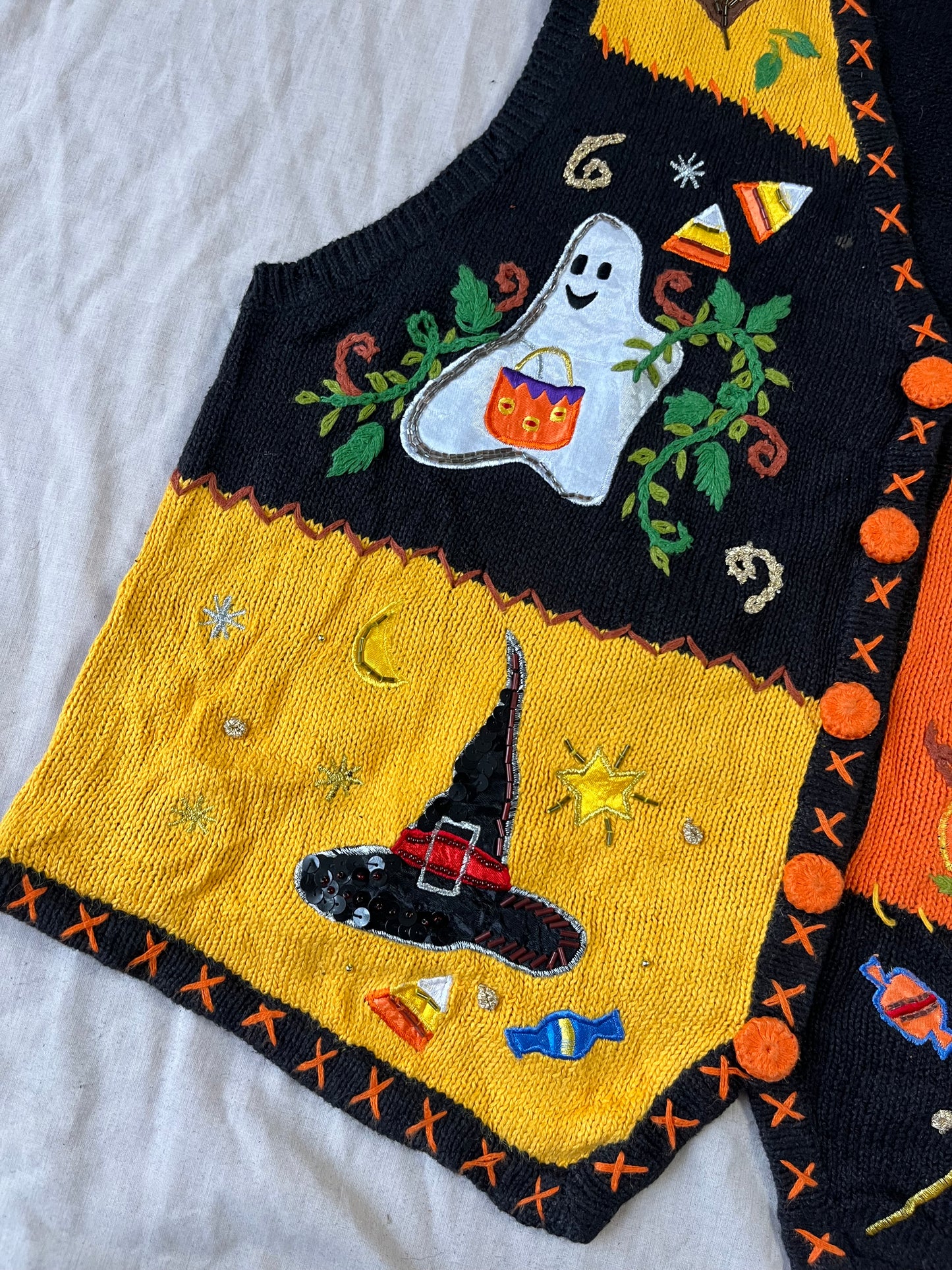Ghost Town 1990s Halloween Sweater Vest L