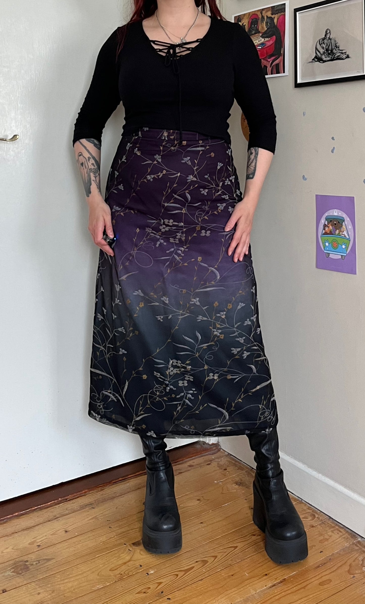 Two Toned Floral Skirt UK 12