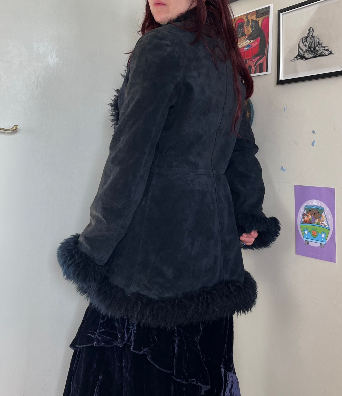 Black Suede Afghan Coat - Size M/L