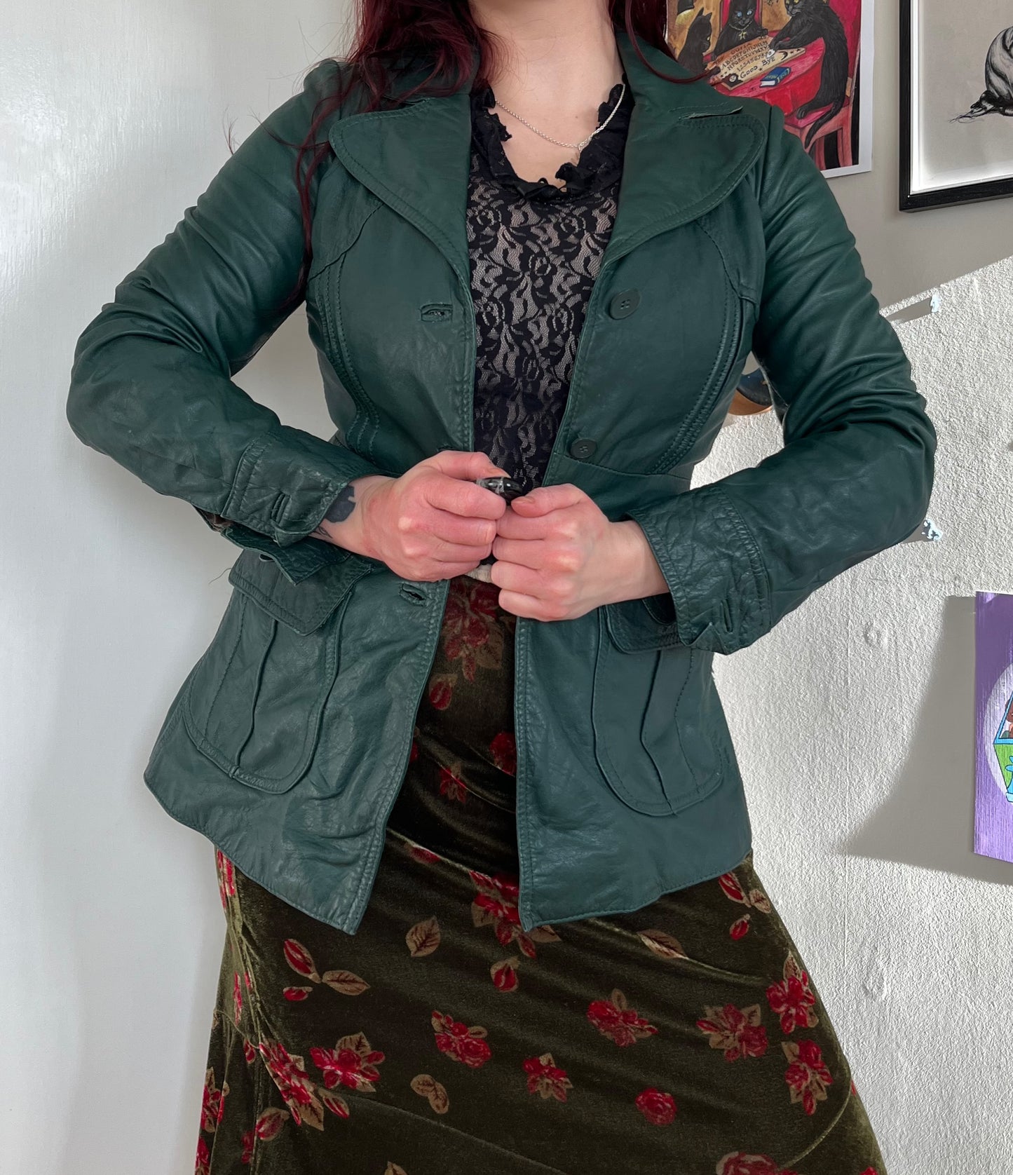 Green Leather Jacket - Size S