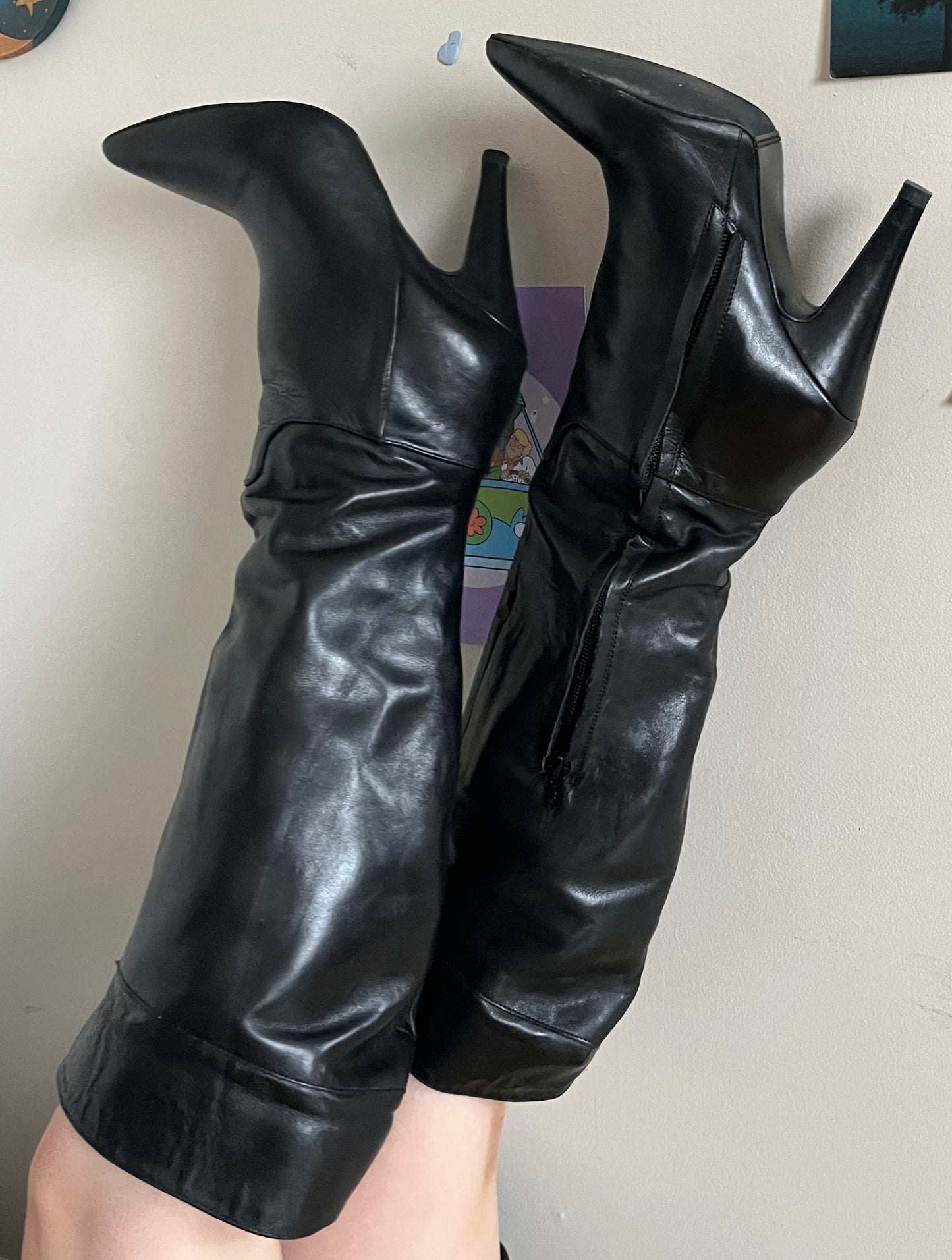 1990s Black Leather Boots UK 4/ EU 37