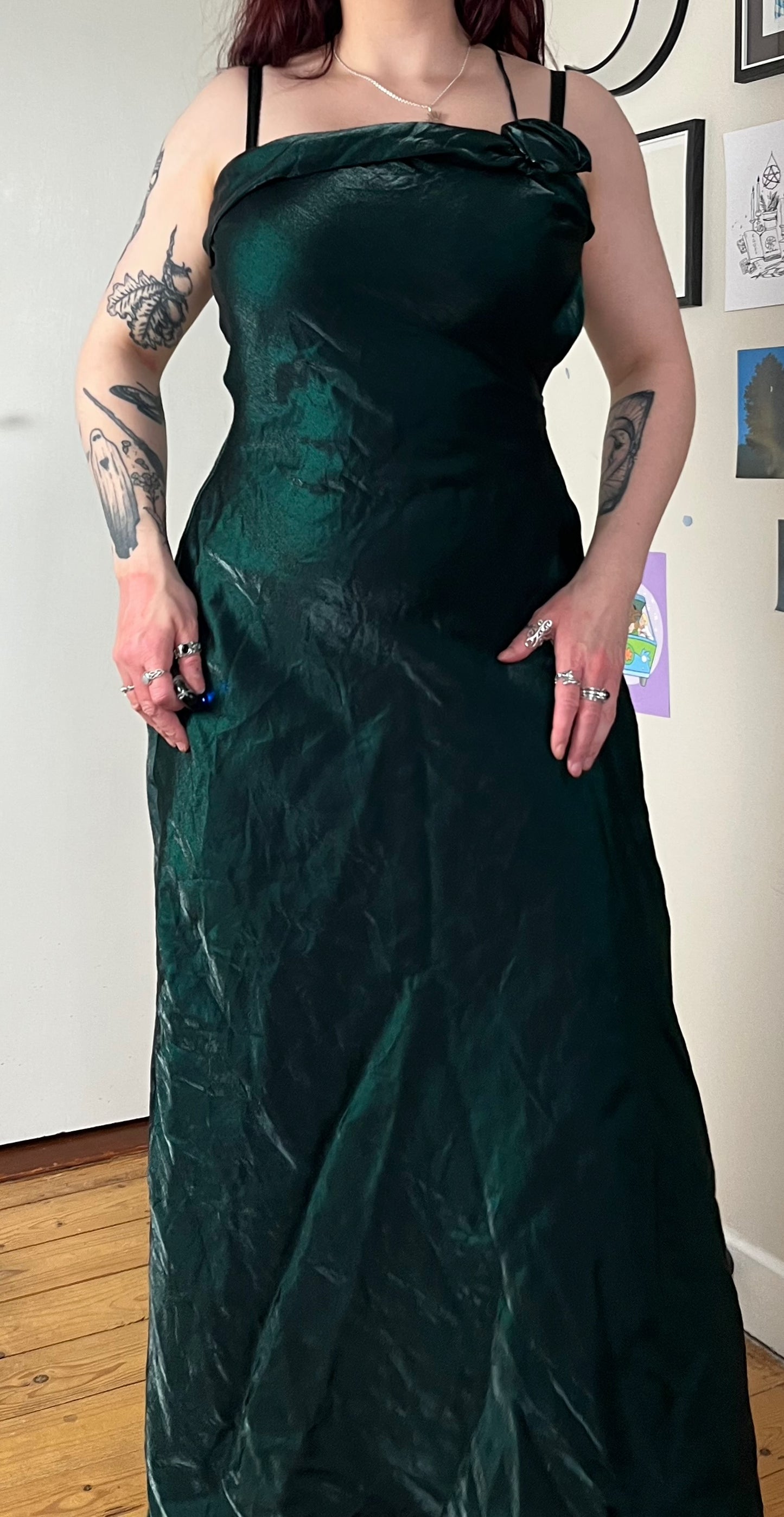 Green Satin Evening Dress - UK 10
