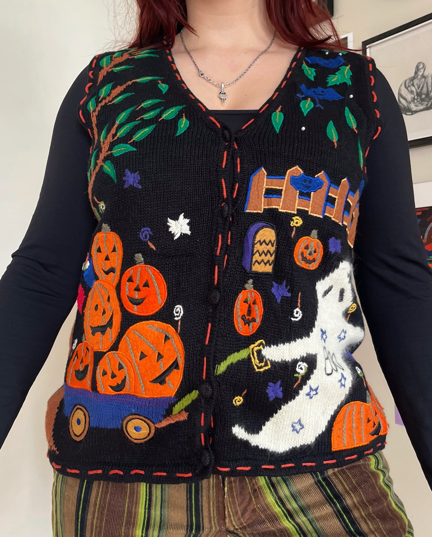 Pumpkin Patch 1990s Halloween Sweater Vest M