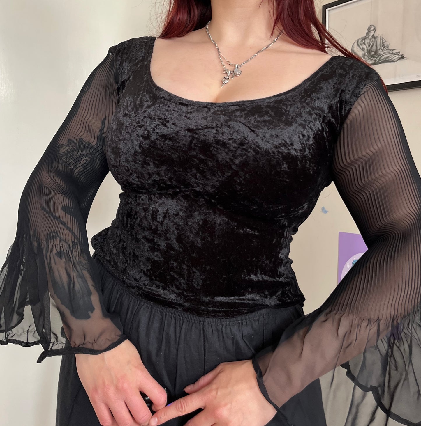Flared Sleeve Velvet Top UK 8-10