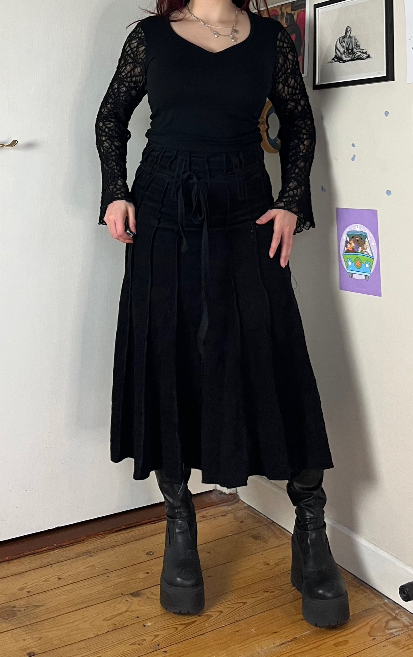 Black Corduroy Maxi Skirt UK 8