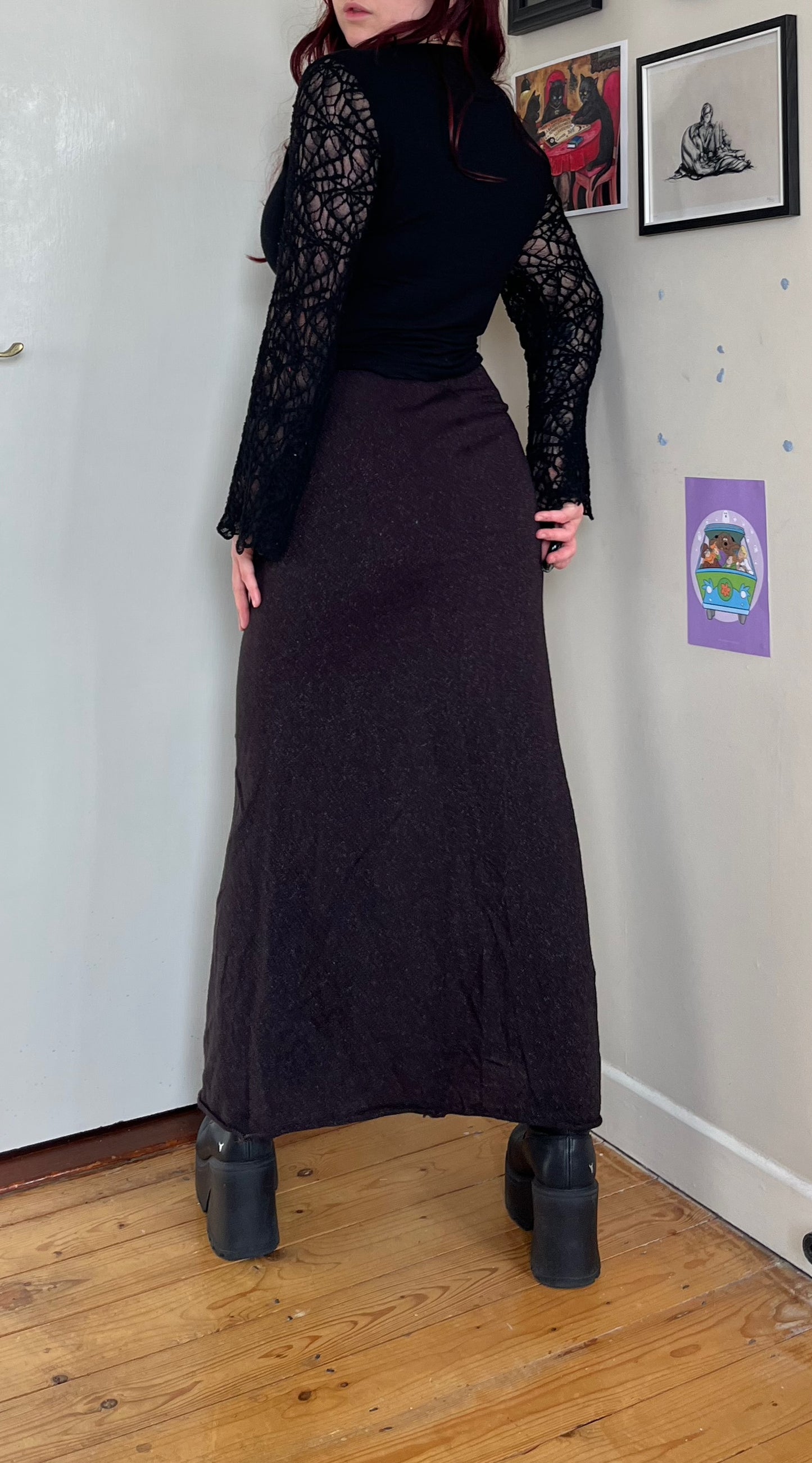 Black Shimmery Maxi Skirt UK 8