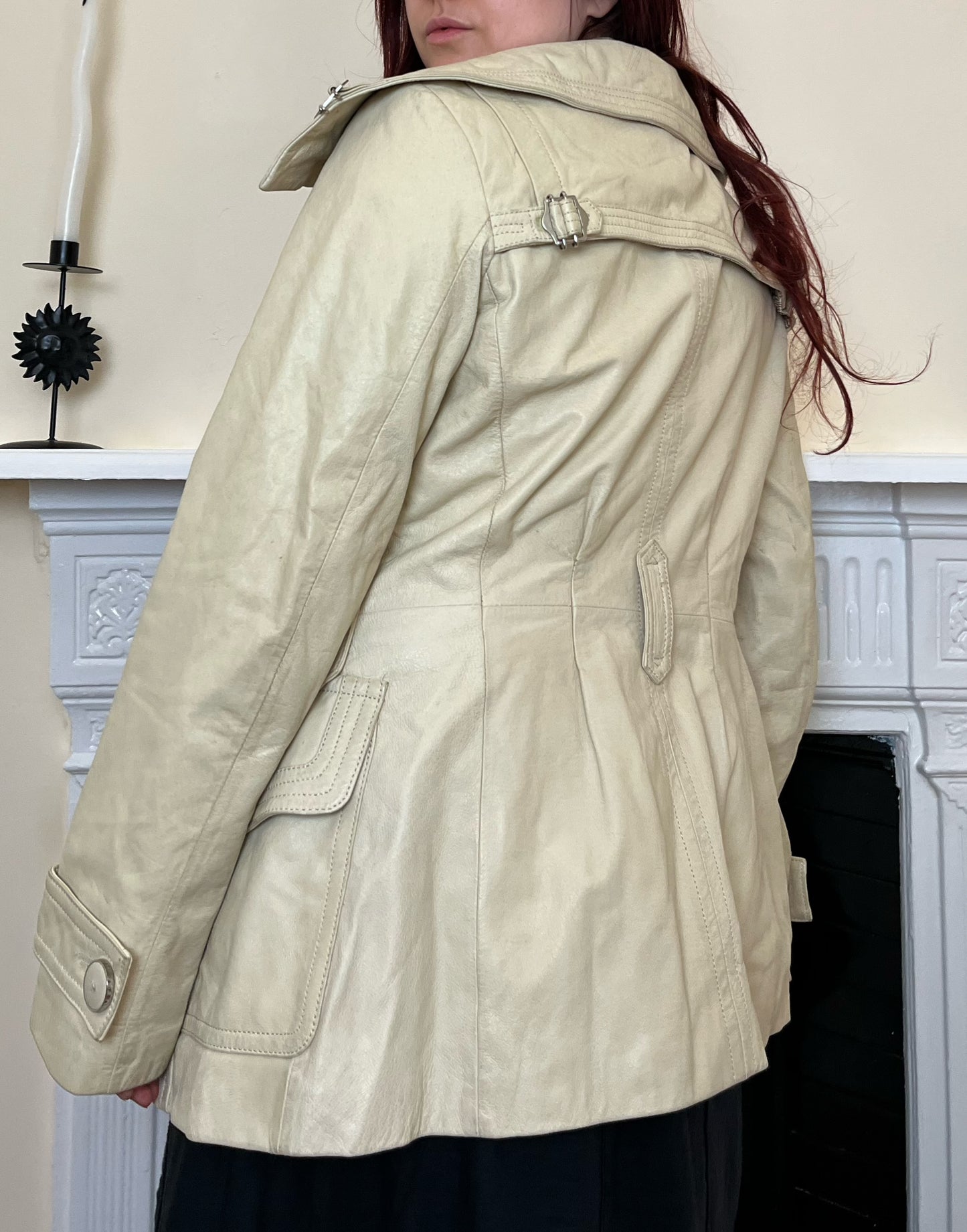 Cream Leather Jacket UK 10