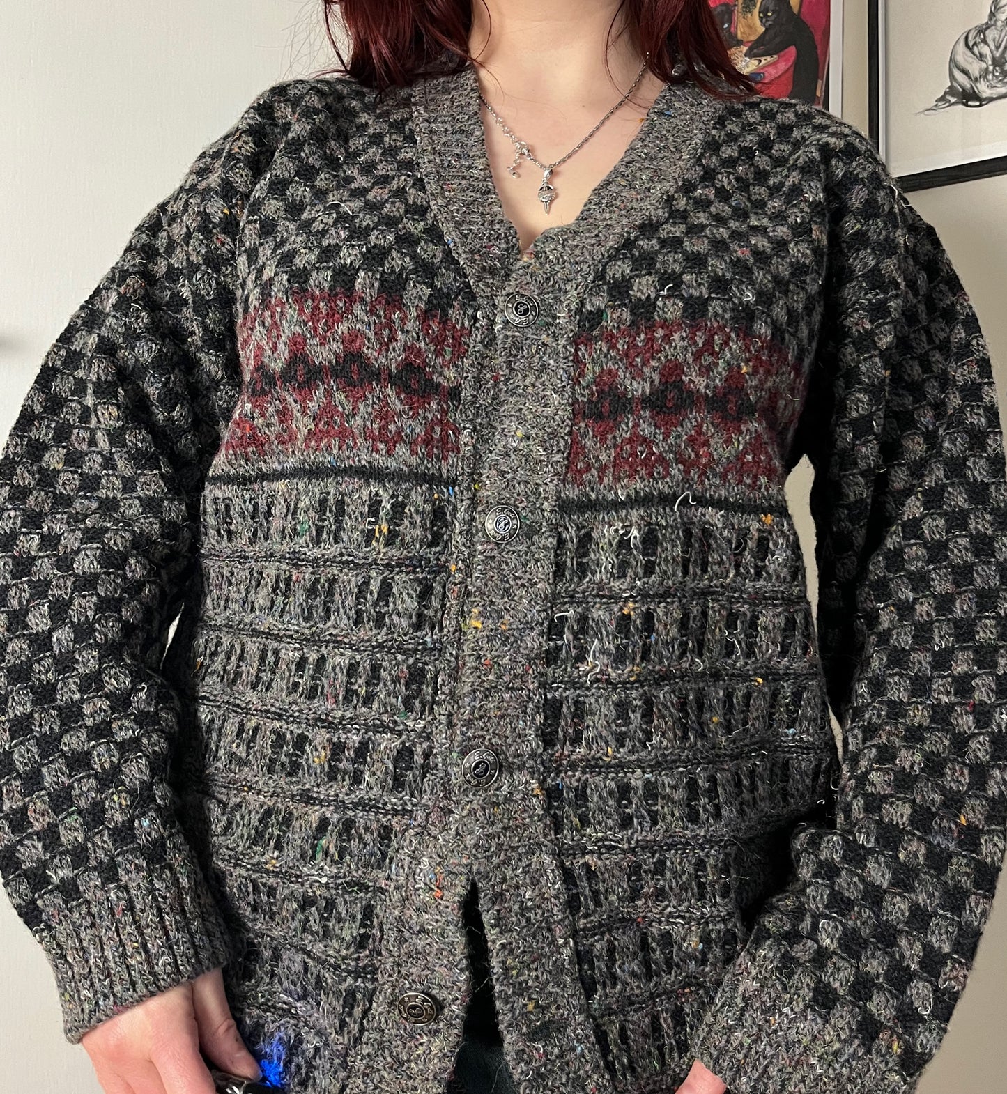 Grey and Red Cardigan XL