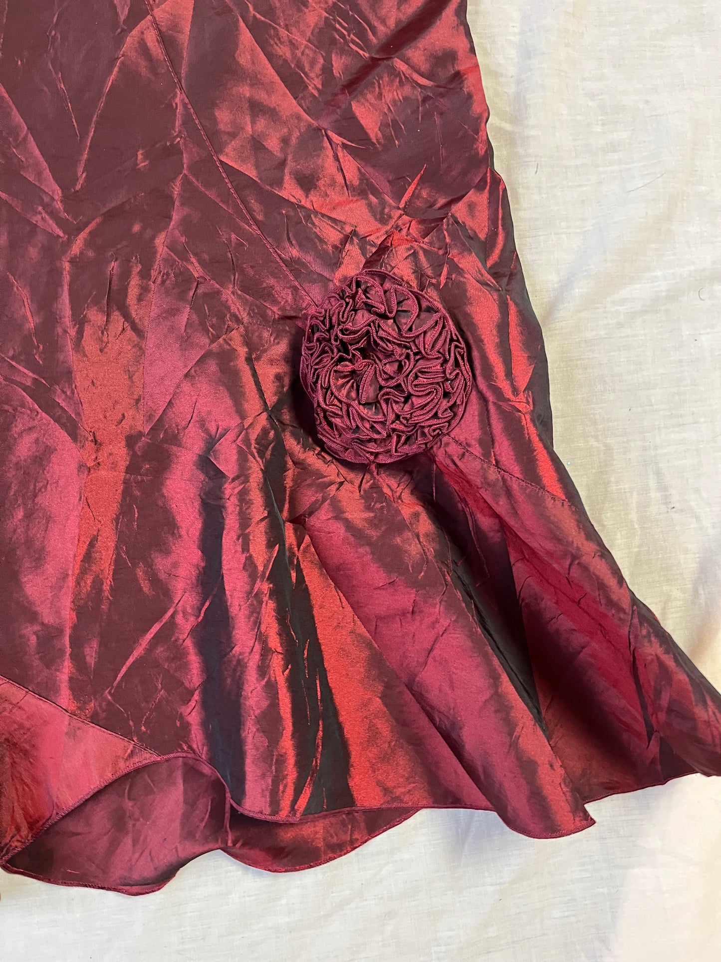 Red Satin Maxi Skirt UK 14