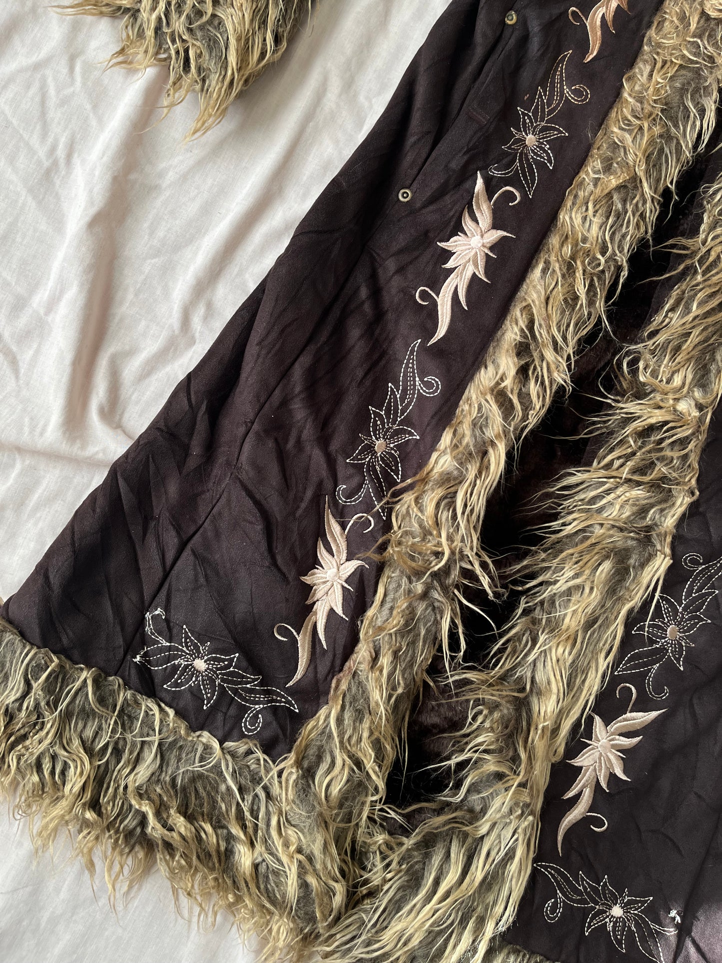 Brown Embroidered Afghan Coat - Size S