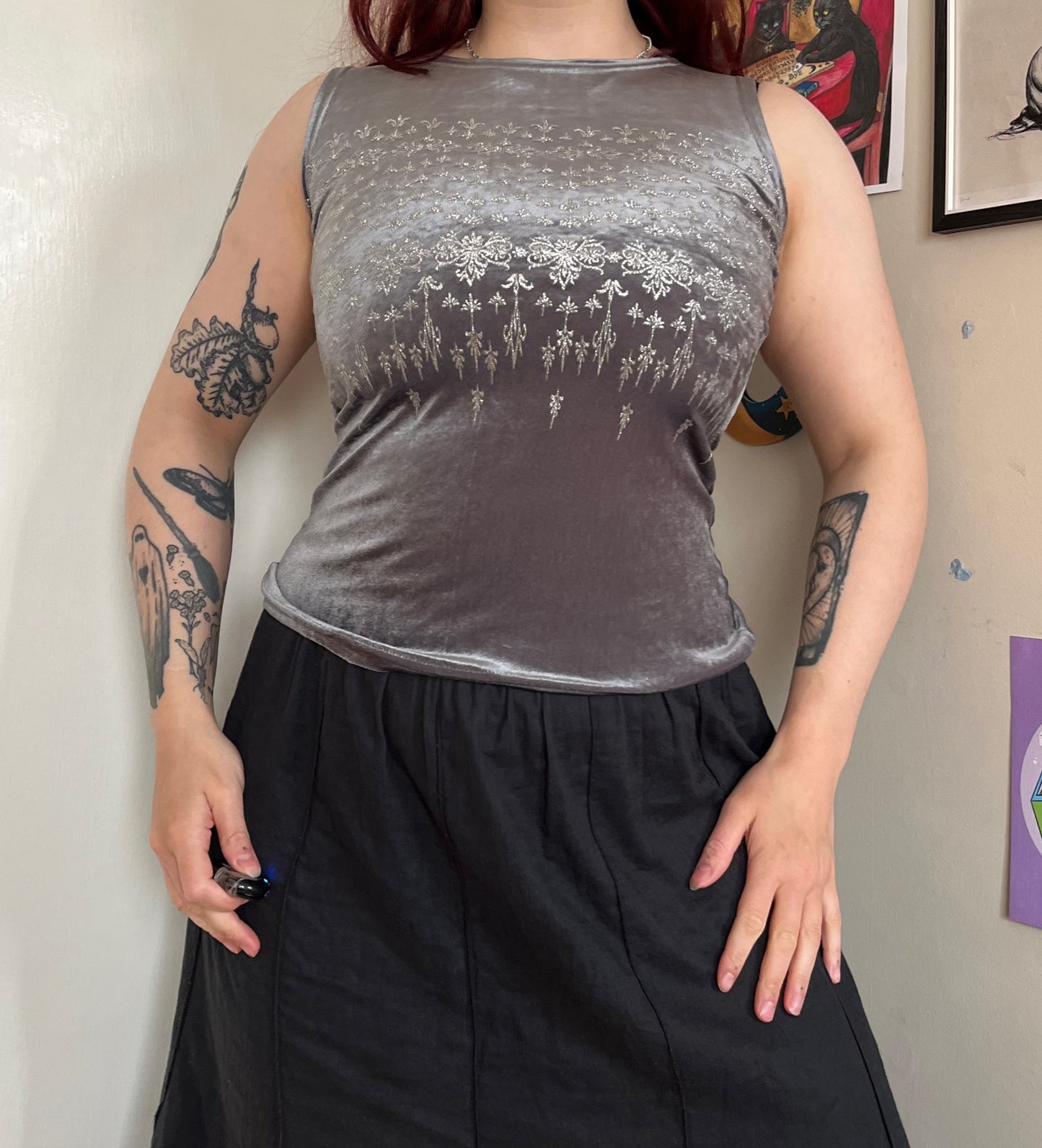 Silver Velvet Top UK 12