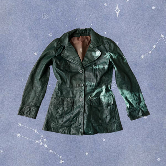 Green Leather Jacket - Size S