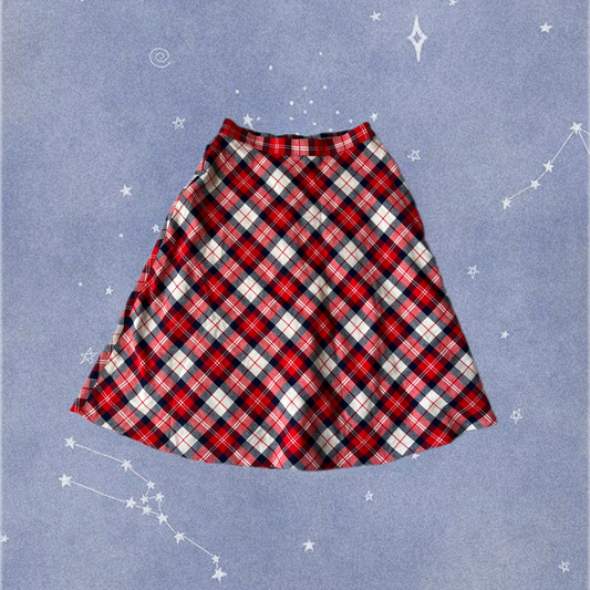 Red Tartan Midi Skirt UK 8