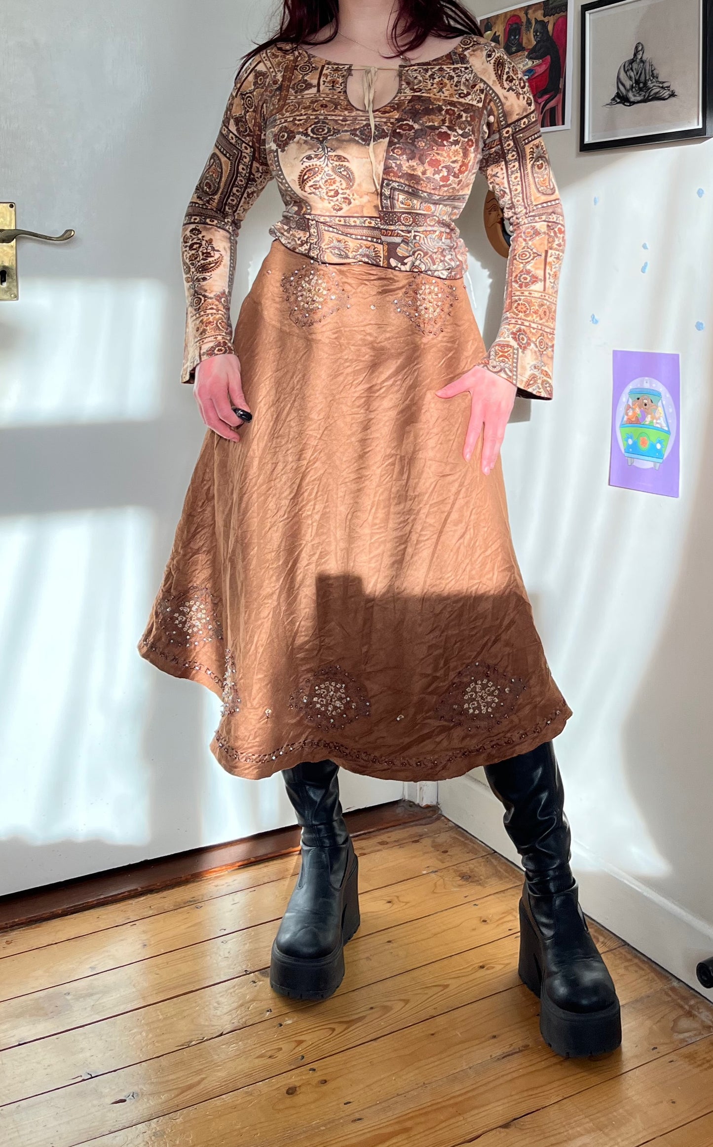 Beaded Brown Skirt - UK 14