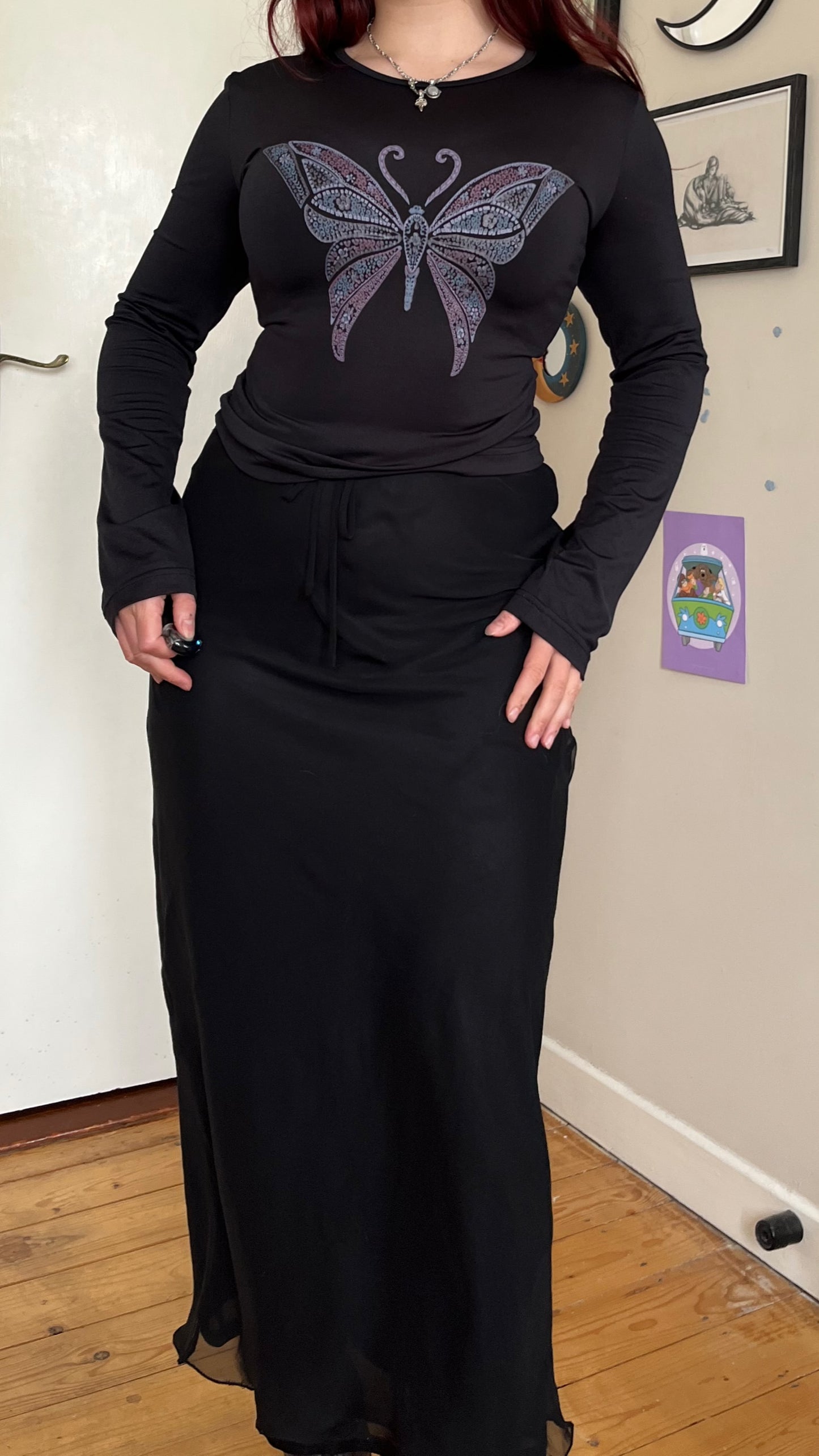 Black Mesh Maxi Skirt UK 8-10