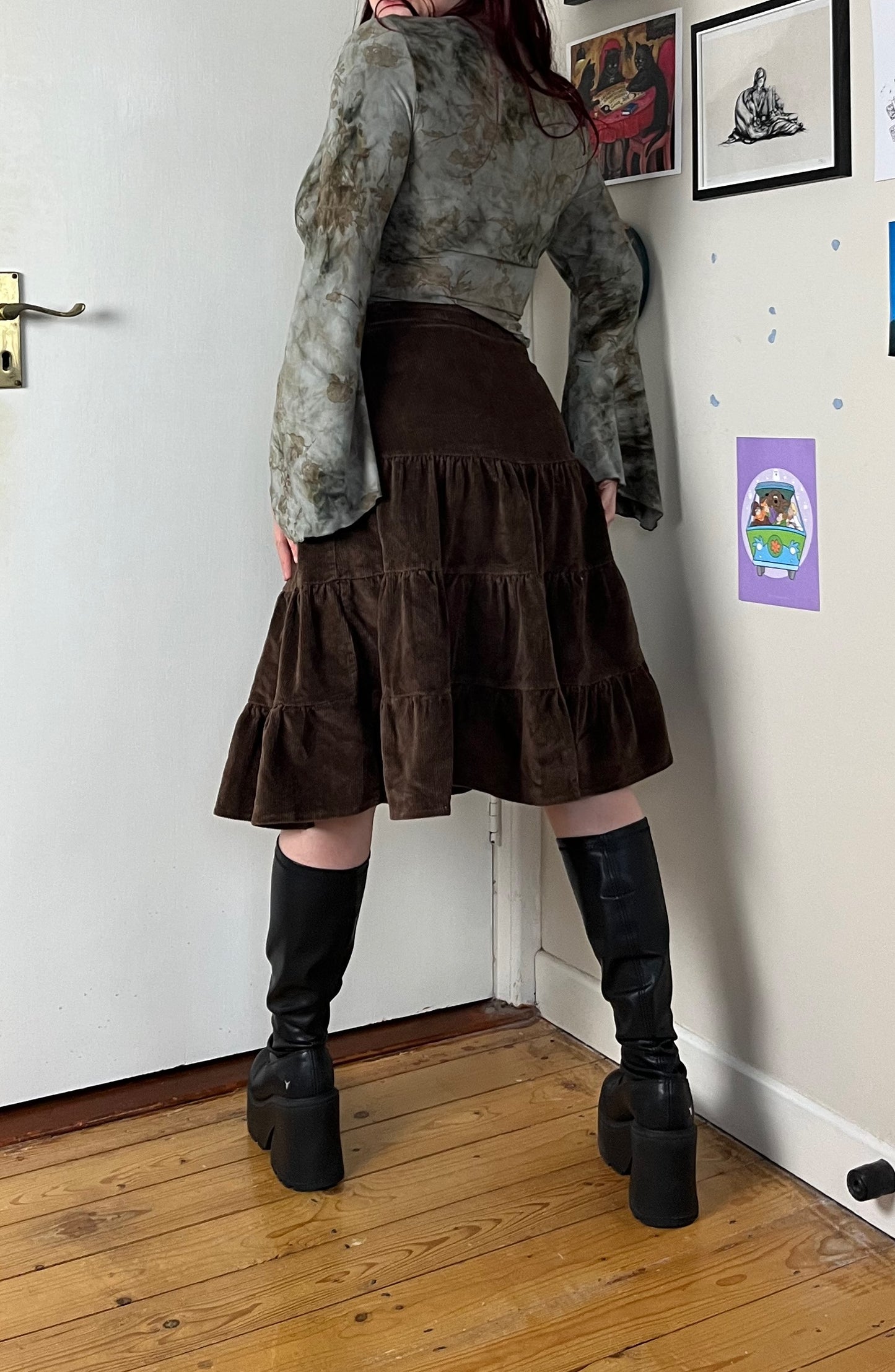 Brown Corduroy Skirt UK 12