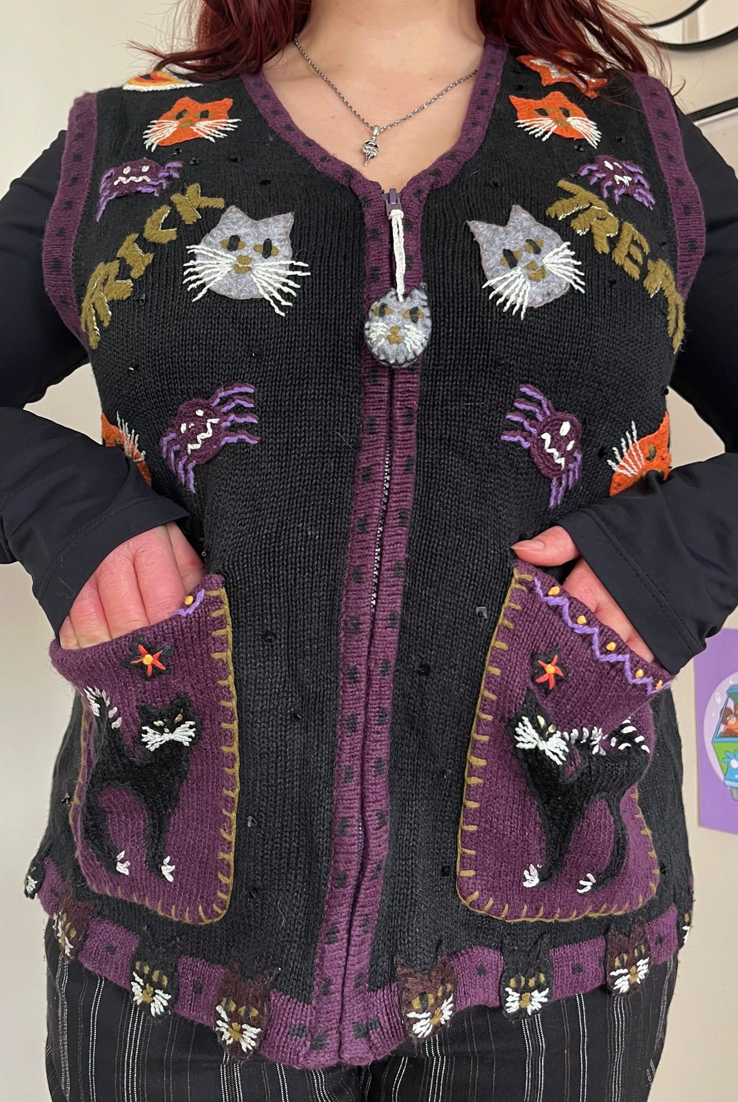 Trick or Treat 1990s Halloween Sweater Vest M/L