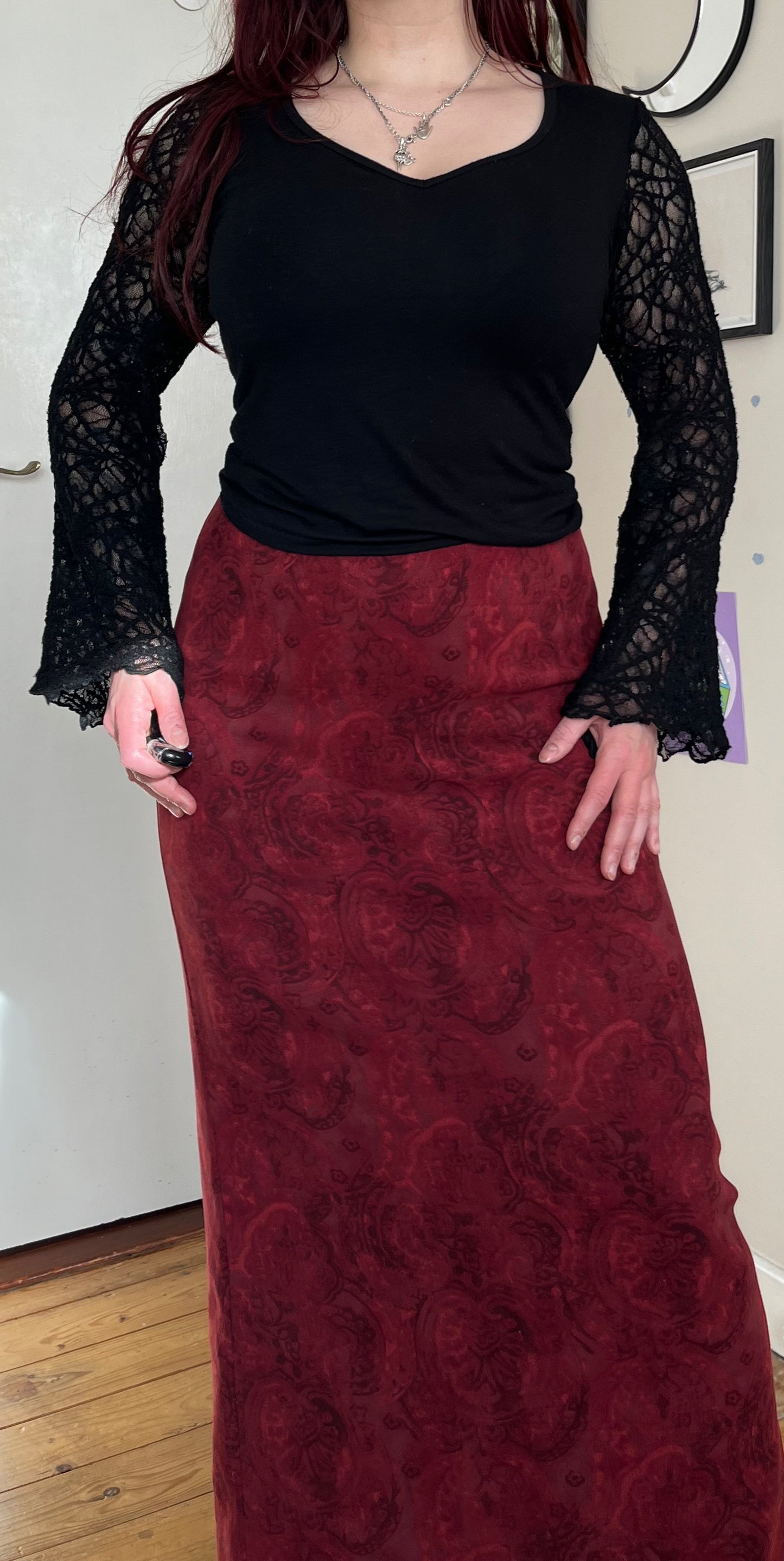 Velvet Floral Maxi Skirt UK 10