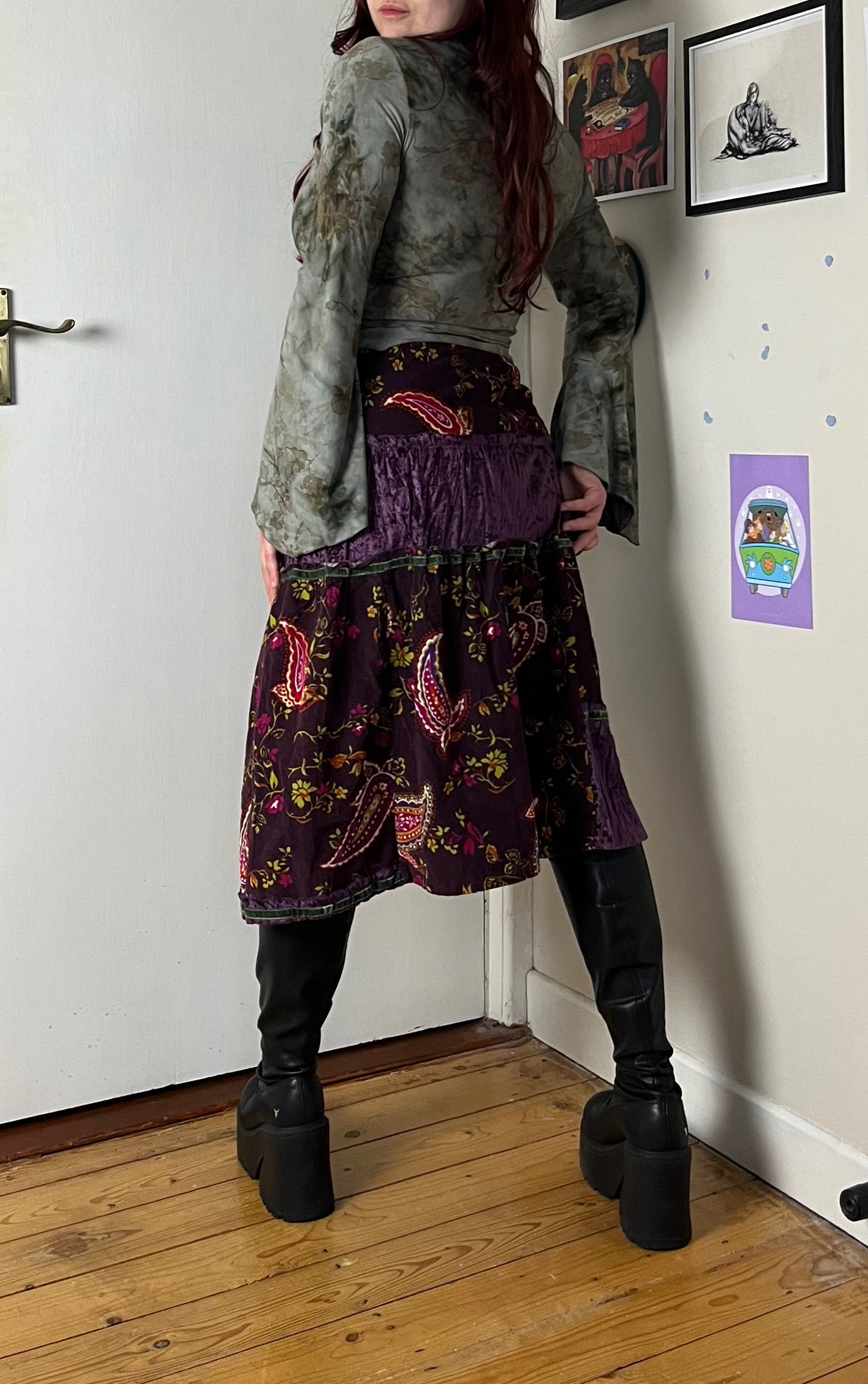 Corduroy And Velvet Midi Skirt UK 10-12