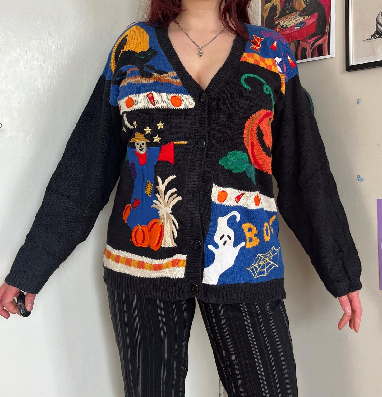 Haunted Harvest 1990s Halloween Cardigan L