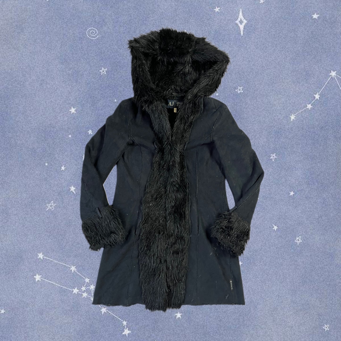 Armani Jeans Black Afghan Coat UK 10