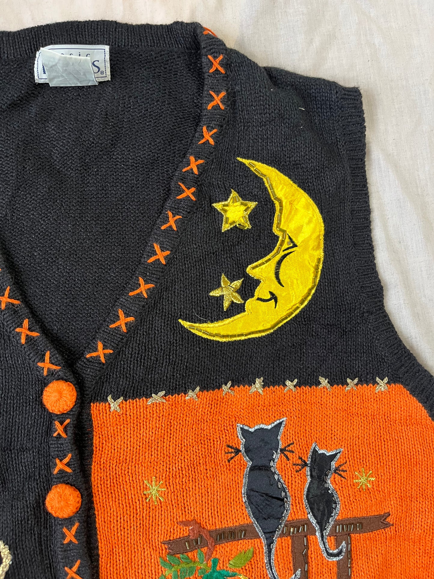 Ghost Town 1990s Halloween Sweater Vest L