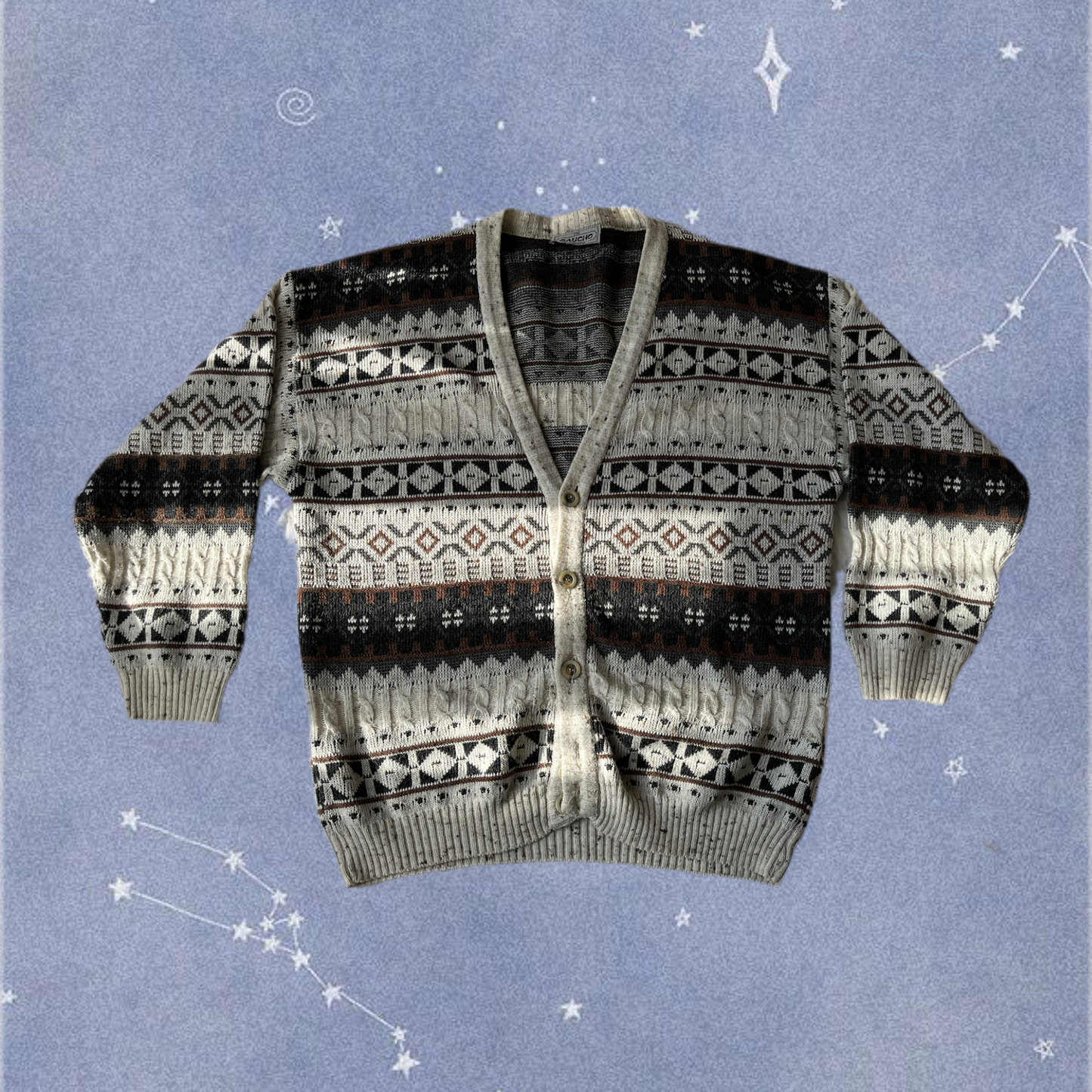 Brown and White Cardigan XXL