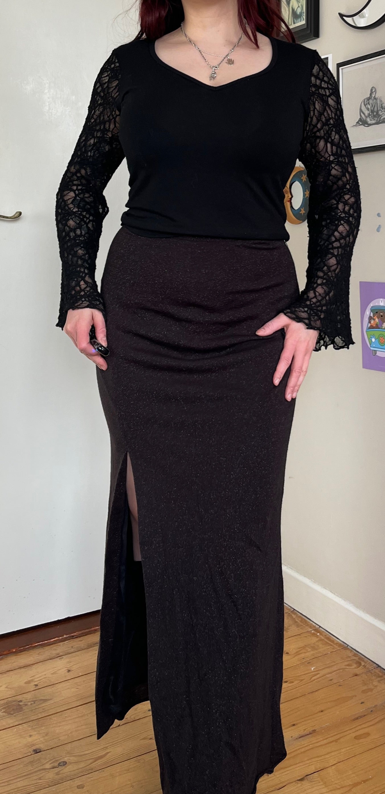 Black Shimmery Maxi Skirt UK 8