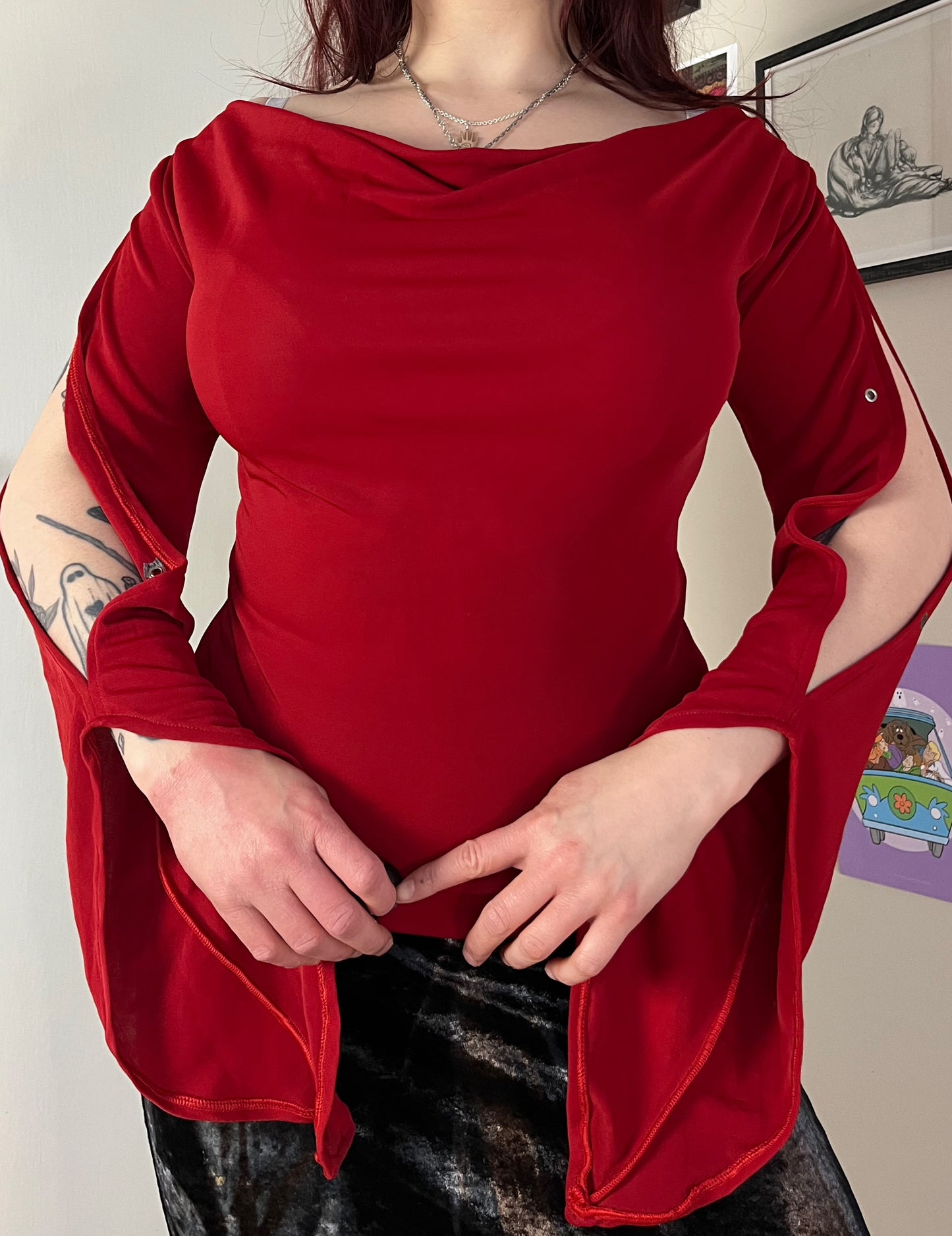 Red Cowl Neck Top UK 10-12