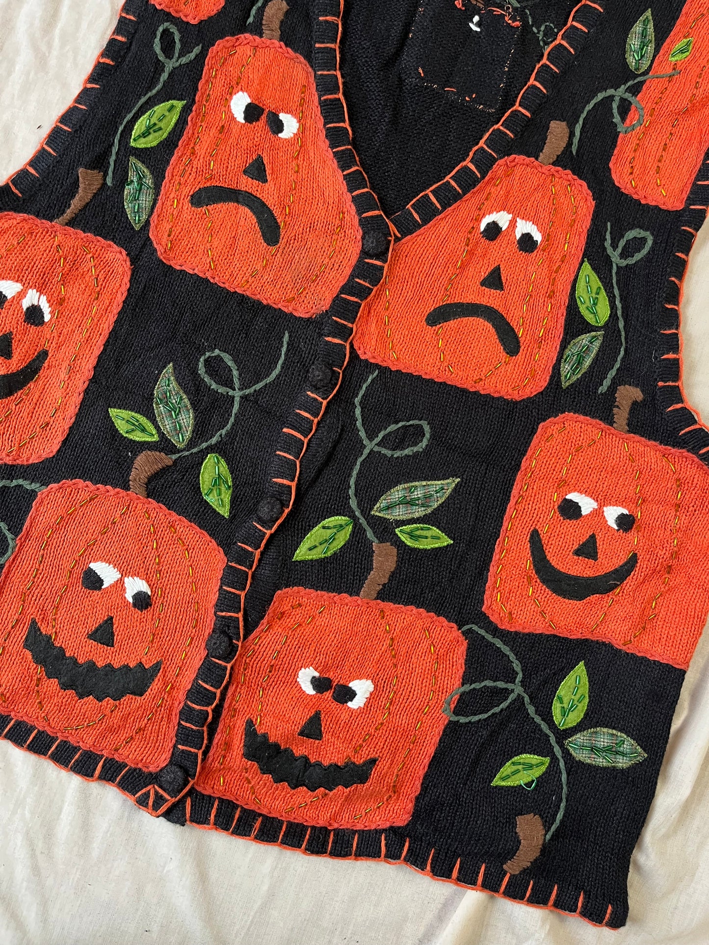 Jack O' Lantern 1990s Halloween Sweater Vest XL