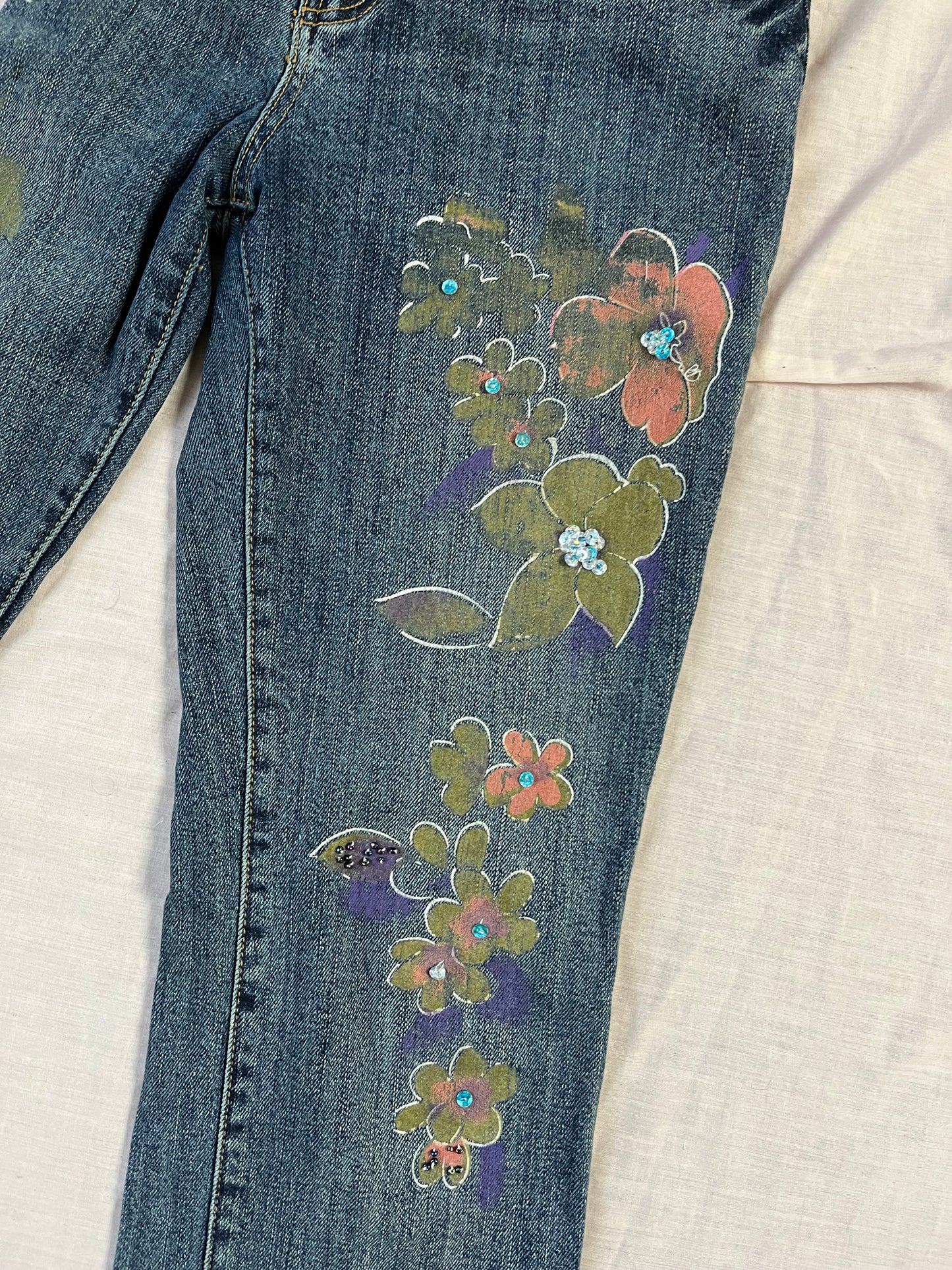 Flared Jeans With A Painted Design - UK 10