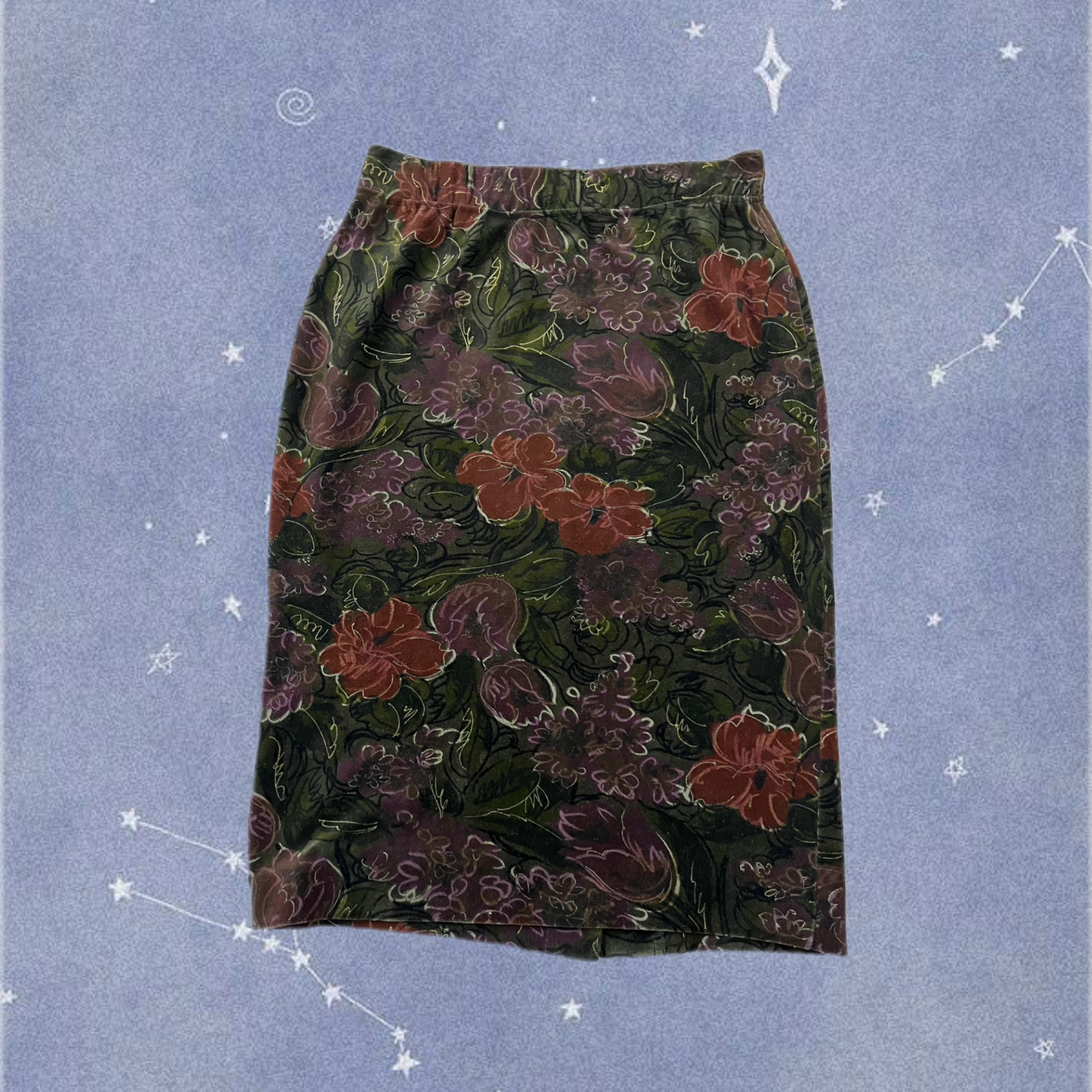 Floral Velvet Midi Skirt UK 8-10
