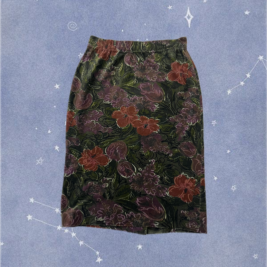Floral Velvet Midi Skirt UK 8-10